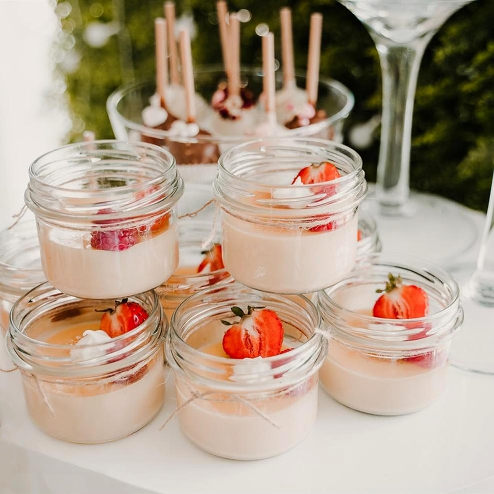 TUZAZO Mini tarros Mason de 4 onzas, paquete de 8 tarros de vidrio de boca ancha con tapas, pequeños recipientes de conservas para mermelada, especias, miel, gelatina, pudín, postre, tarro para hacer