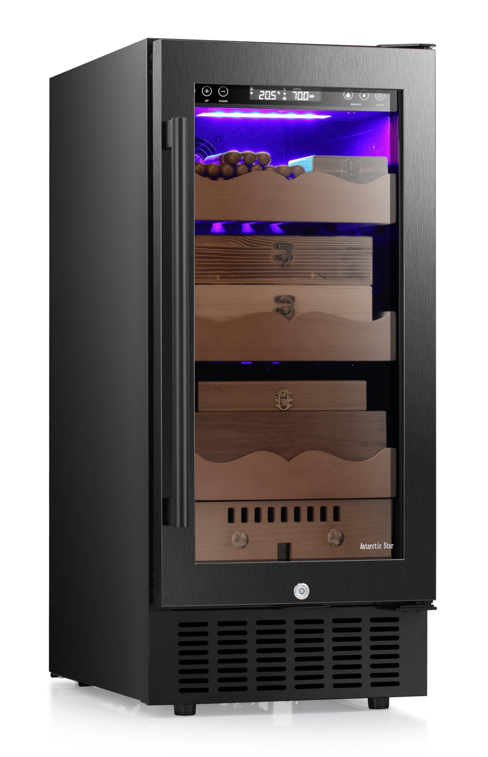 Antarctic Star Electric Cooler Humidity Control Cabinet with Spanish Cedar Wood Shelves Touch Screen Led Light Safe Lock for Moisturizing Cooling Heat Preservation,Wine Cooler Under Counter,Black