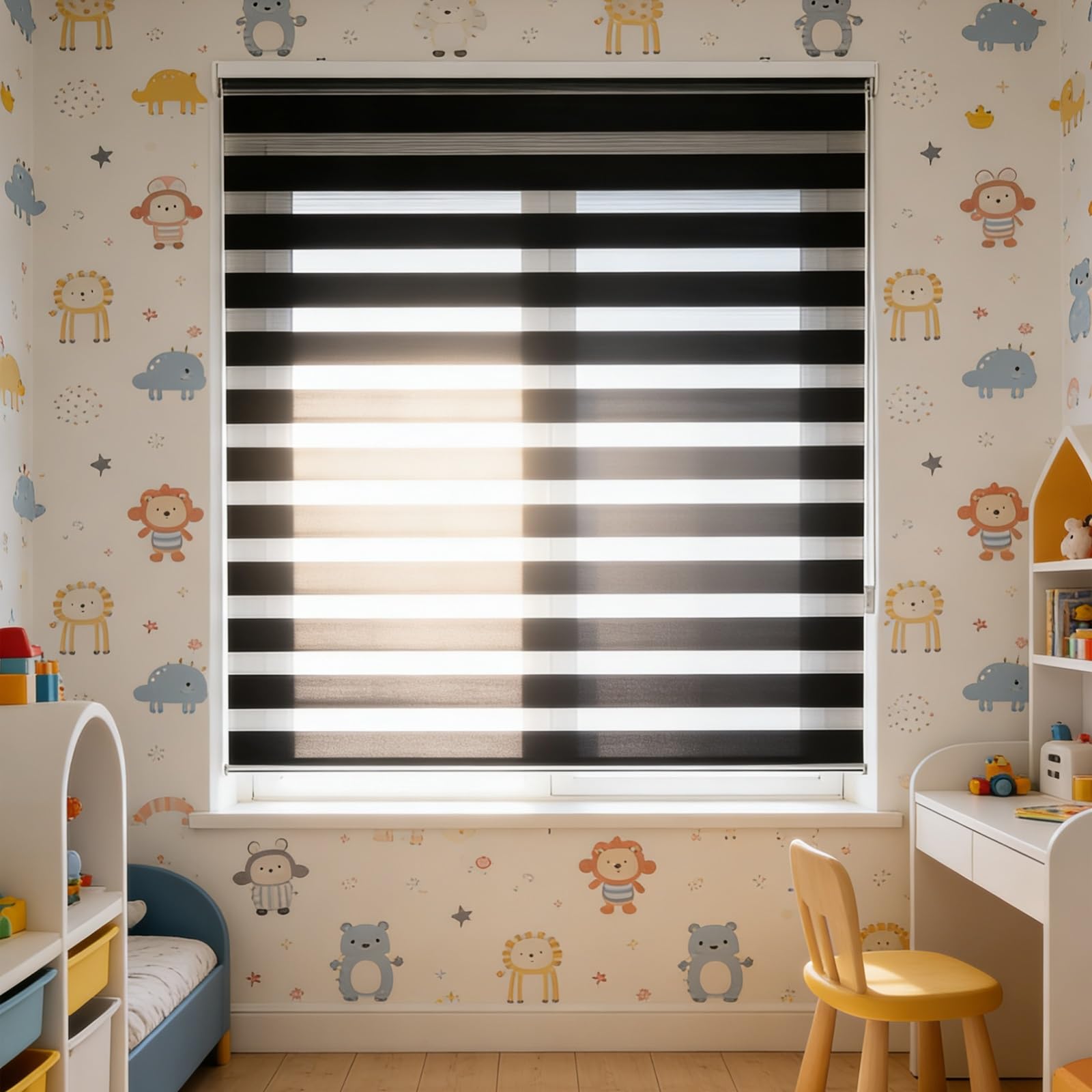 Doppelrollo Klemmfix Ohne Bohren 75 x 105 cm Blickdicht Oder Transparent, Ohne Bohren Möglich, Doppelrollo Wandmontage Rollos für Fenster für Fenster Und Tür, Schwarz