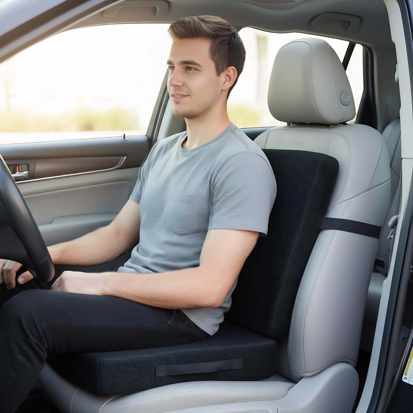 Sitzkissen mit Rückenkissen für Bürostuhl, Autositze, Rollstuhl Dicke Sitzerhöhung mit Rückenlehne Memory-Schaum Stuhlkissen Ergonomisch Lendenwirbelkissen für Sessel Auto Rollstuhl