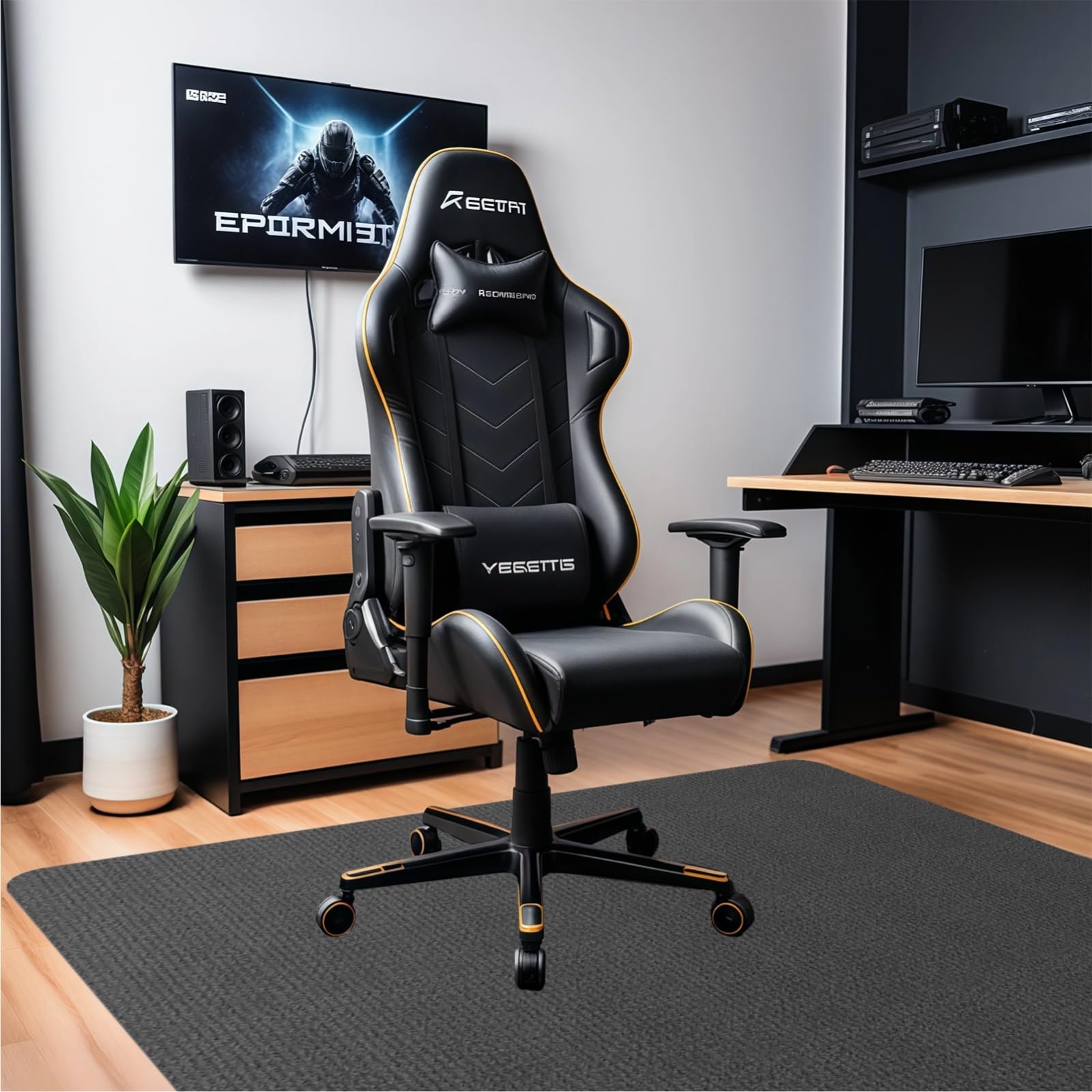 Tapete marrón para silla de oficina para suelos de madera dura, 48 x 48 pulgadas, protector de suelo para juegos, respaldo antideslizante, alfombra absorbente de sonido para el hogar y la oficina