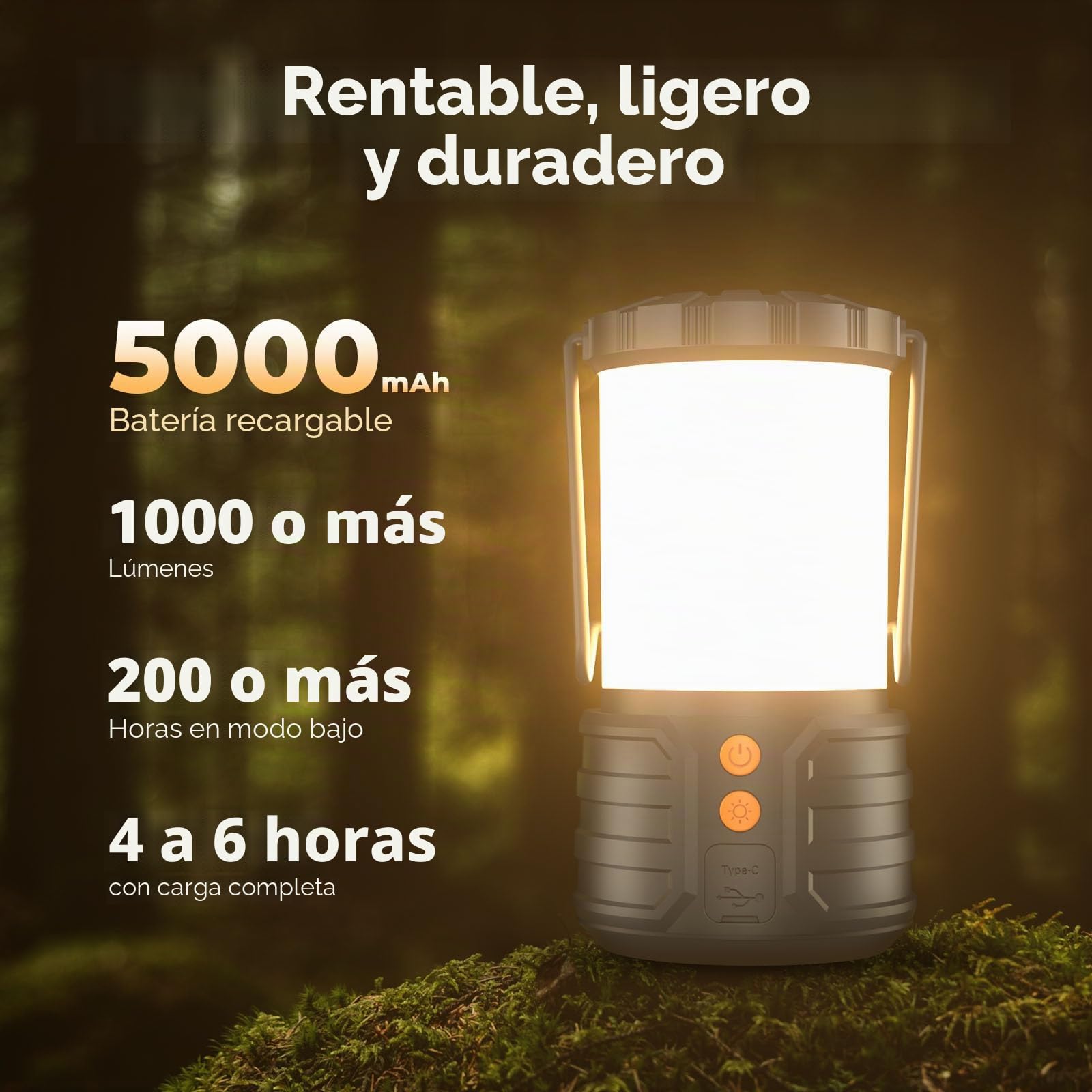 PopoIron Linternas de Camping LED 5000mAh Recargable IPX4 Paquete de 2
