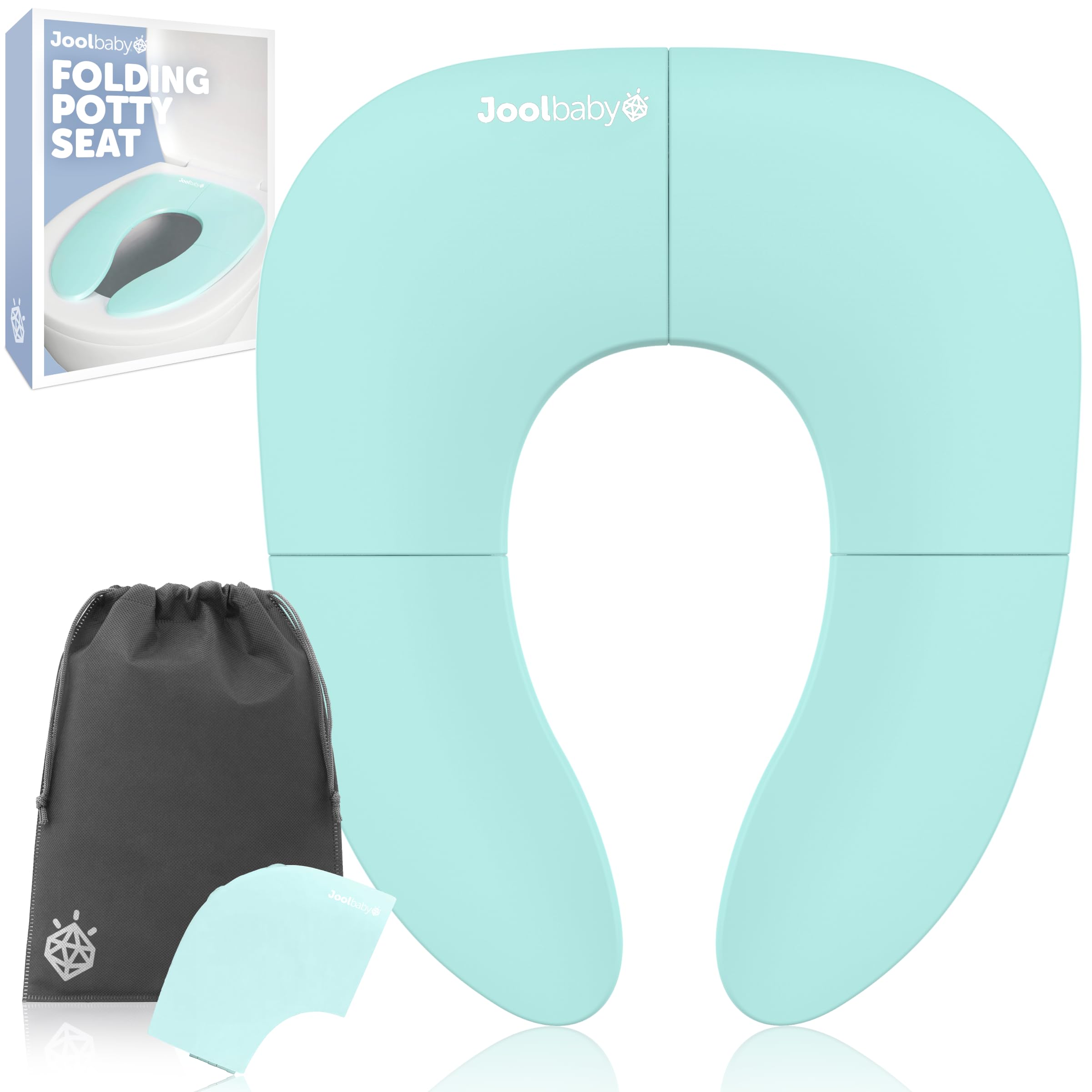 Folding Travel Potty Seat for Boys and Girls, Fits Round & Oval Toilets, Non-slip Suction Cups, Includes Free Travel Bag - Jool Baby