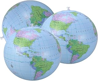 Lioobo 3 peças globo bola de PVC globo mundial inflável bola de praia para brincar na praia, ensino de aprendizagem