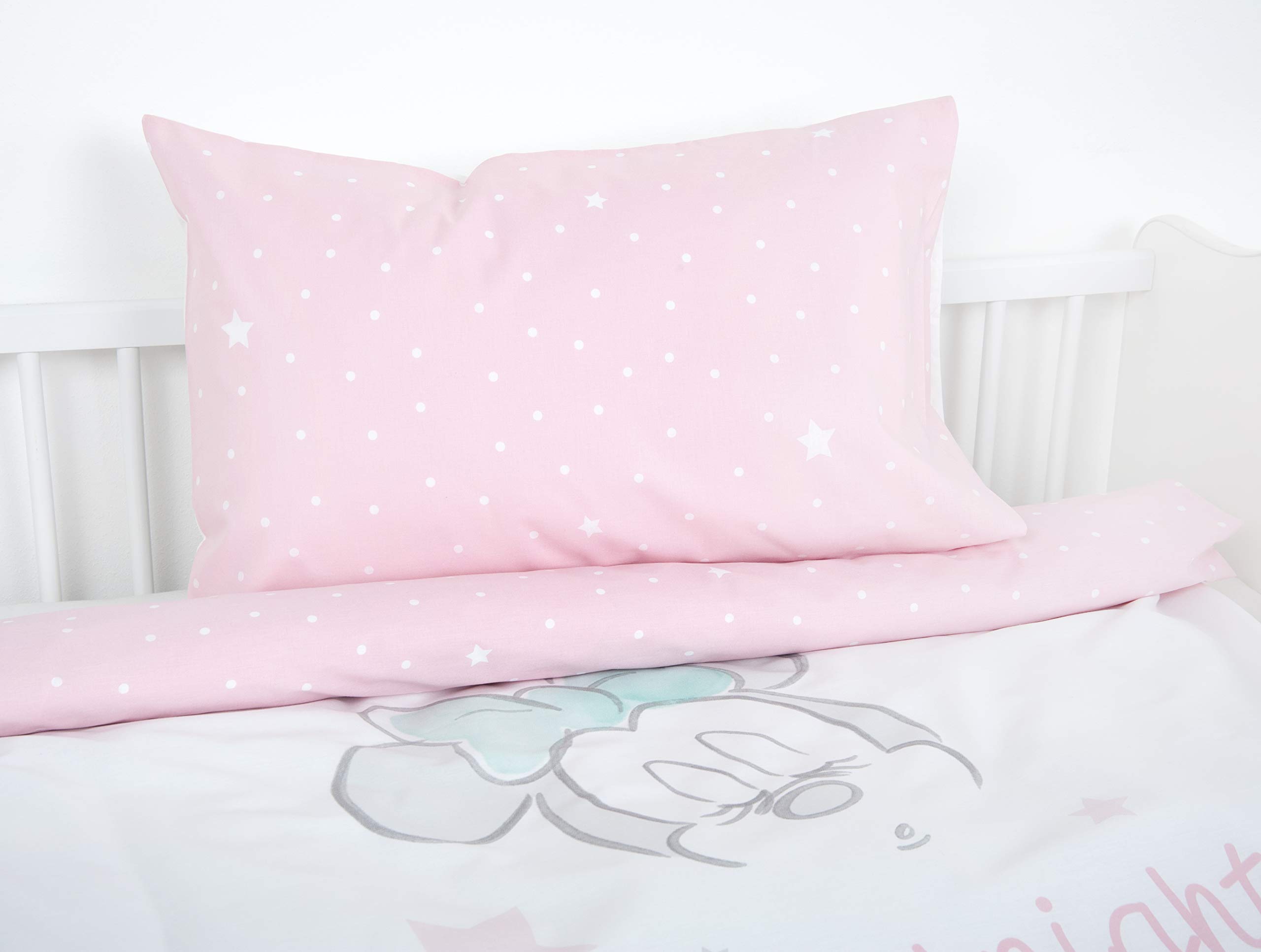 Herding Minnie Mouse zestaw pościeli organicznej, certyfikat GOTS, dwustronny motyw, poszewka na poduszkę 40 x 60 cm z zakładką hotelową, poszewka na kołdrę 100 x 135 cm, z lekkim zamkiem błyskawicznym, bawełna/bawełna renforcé