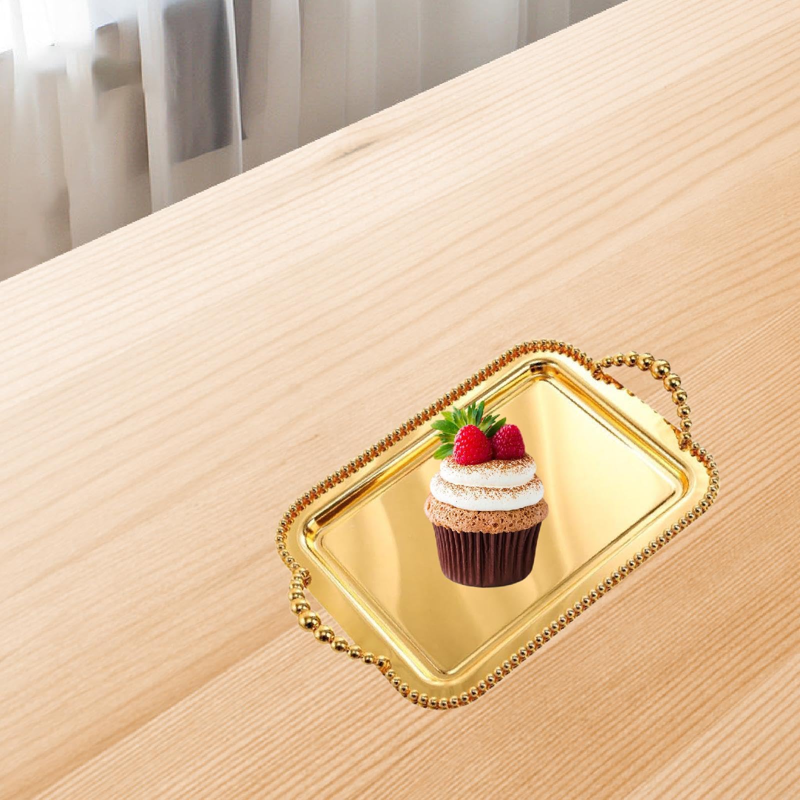Bandeja Rectangular Antideslizante para Colocar Joyas Y Tazas de Té, Oro, Individual