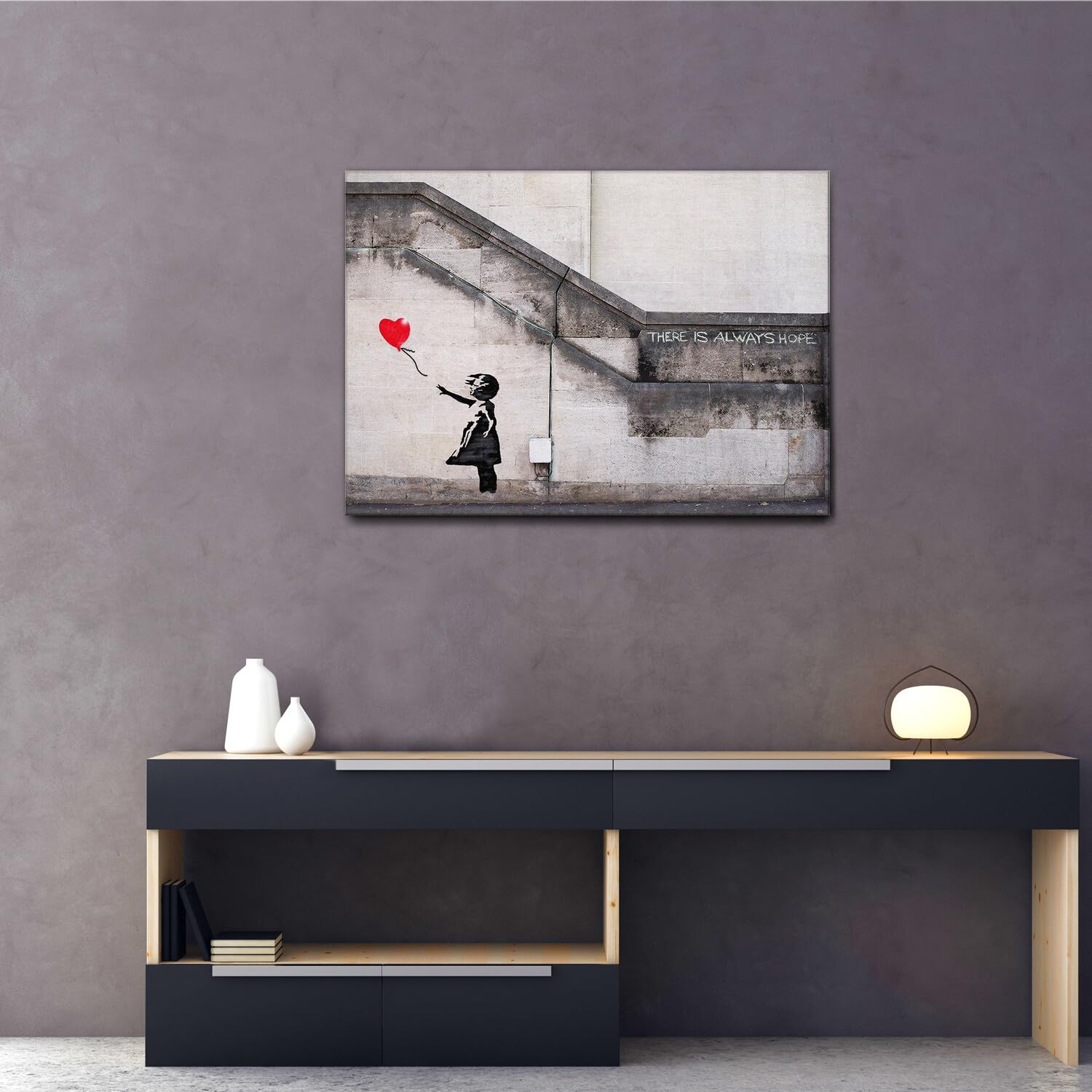 Giallobus - Quadro - Banksy - Bimba palloncino rosso - Tela Canvas Telaio Standard - 100x70 - Pronto da appendere - Quadri moderni per la casa