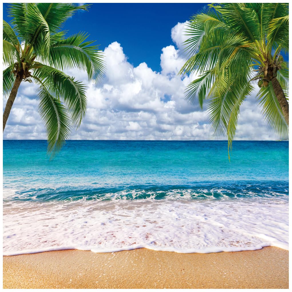 SJOLOON Summer sea Backdrop Tropical Beach Plants Photo Backdrop Hawaiian Ocean Blue Sky Background for Theme Party Supplies Studio Props 12692(10x10FT)