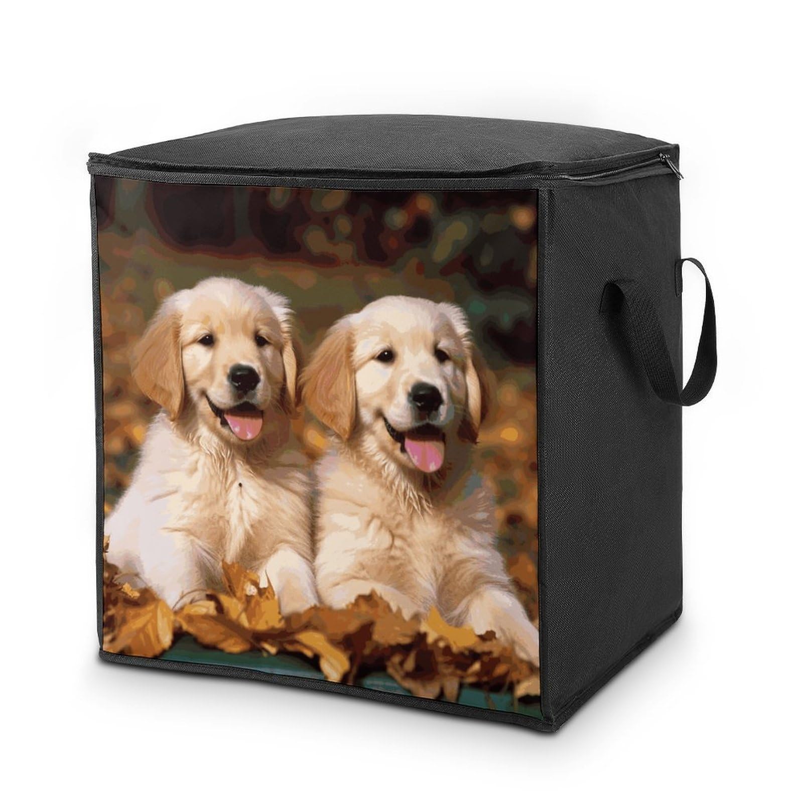 70L Golden Retriever Dogs Puppies Pets Storage Bag With Zipper Closet Organizers with Handle for Home Storage Organizer for Blankets Quilts Clothes Comforter Bedding And Pillows