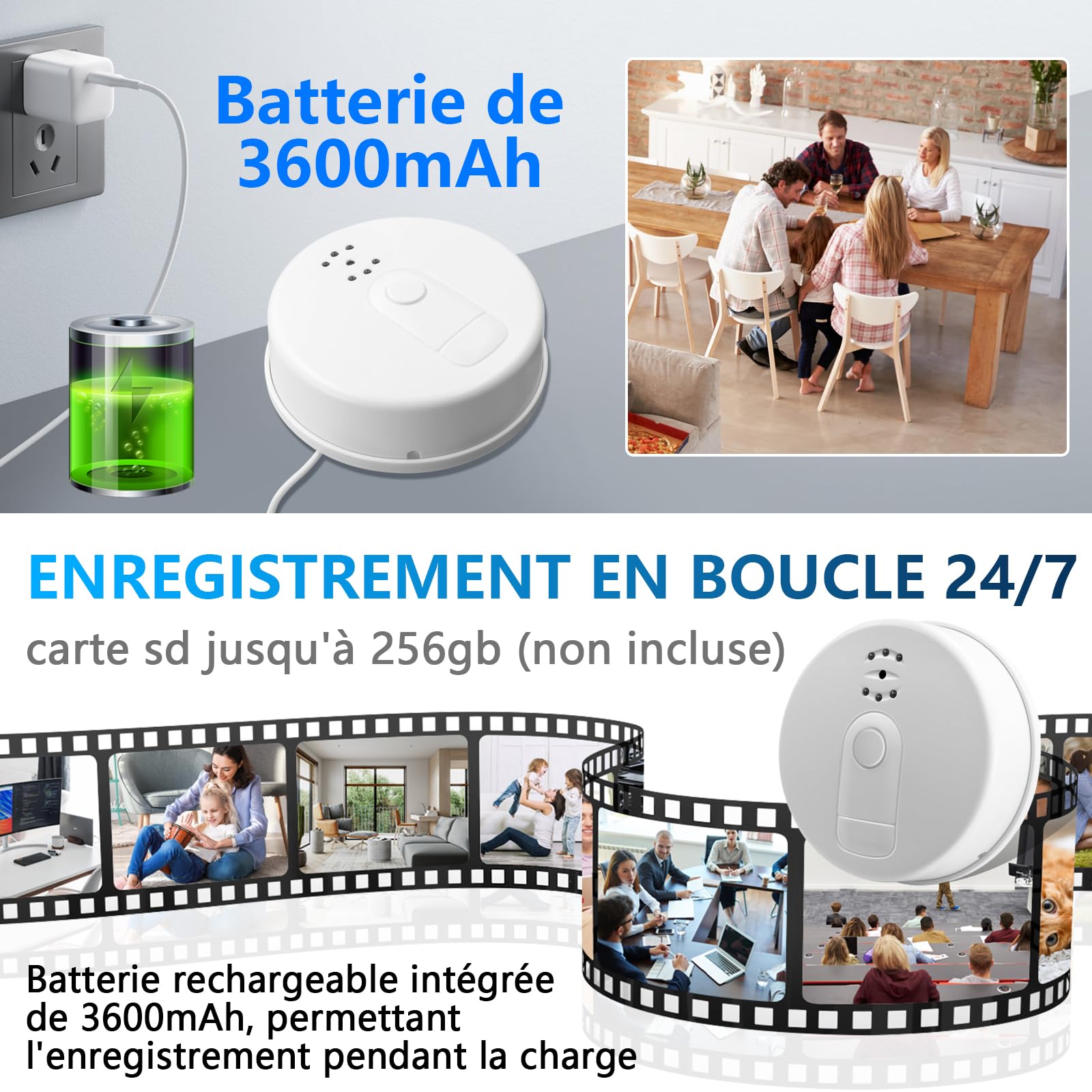 Caméra Cachée Wi-Fi 5G avec Détecteur de Fumée, Minicaméra Espion HD 1080P Vision Nocturne Détection Mouvement