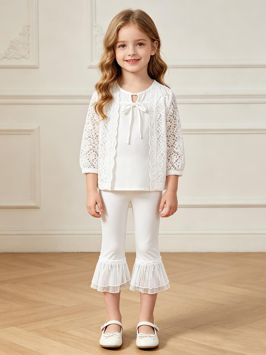 ranrann Girls Fashion Ruffle Leggings Tulle Bell Bottoms Flared Pants for Dancing Casual Daily Wear