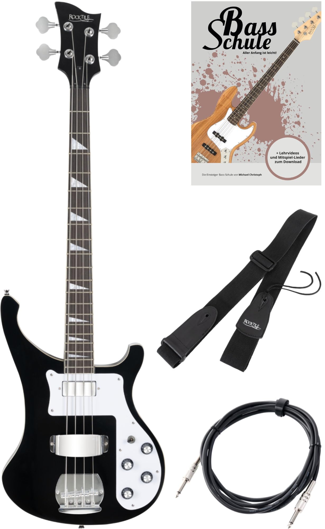 Rocktile Pro RB-400B Blackbird E-Bass Set - Longscale 2 Pickups - Nero