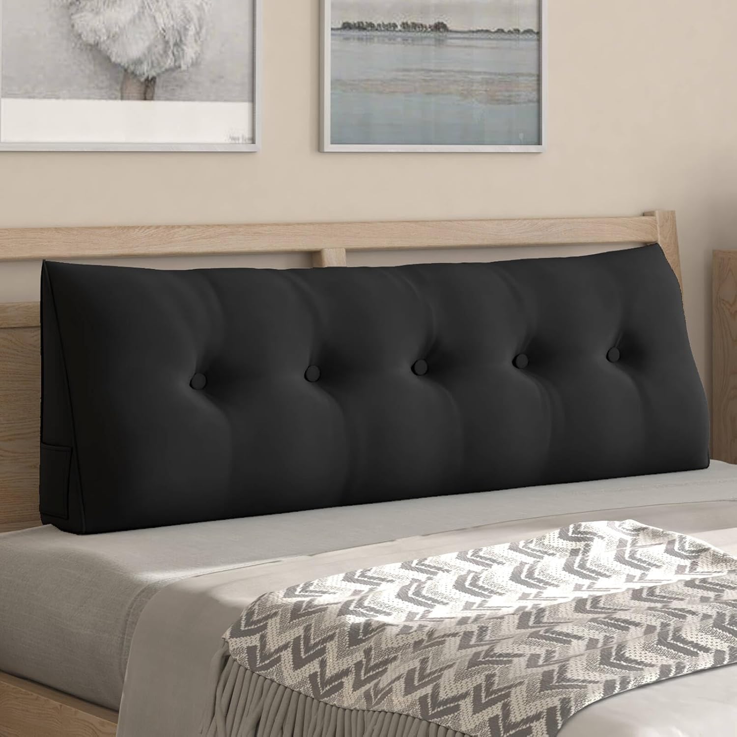 CECER Almohada de cabecera de cama tamaño California King, almohada triangular grande con dos bolsillos laterales, cojín largo de cuña para cama o