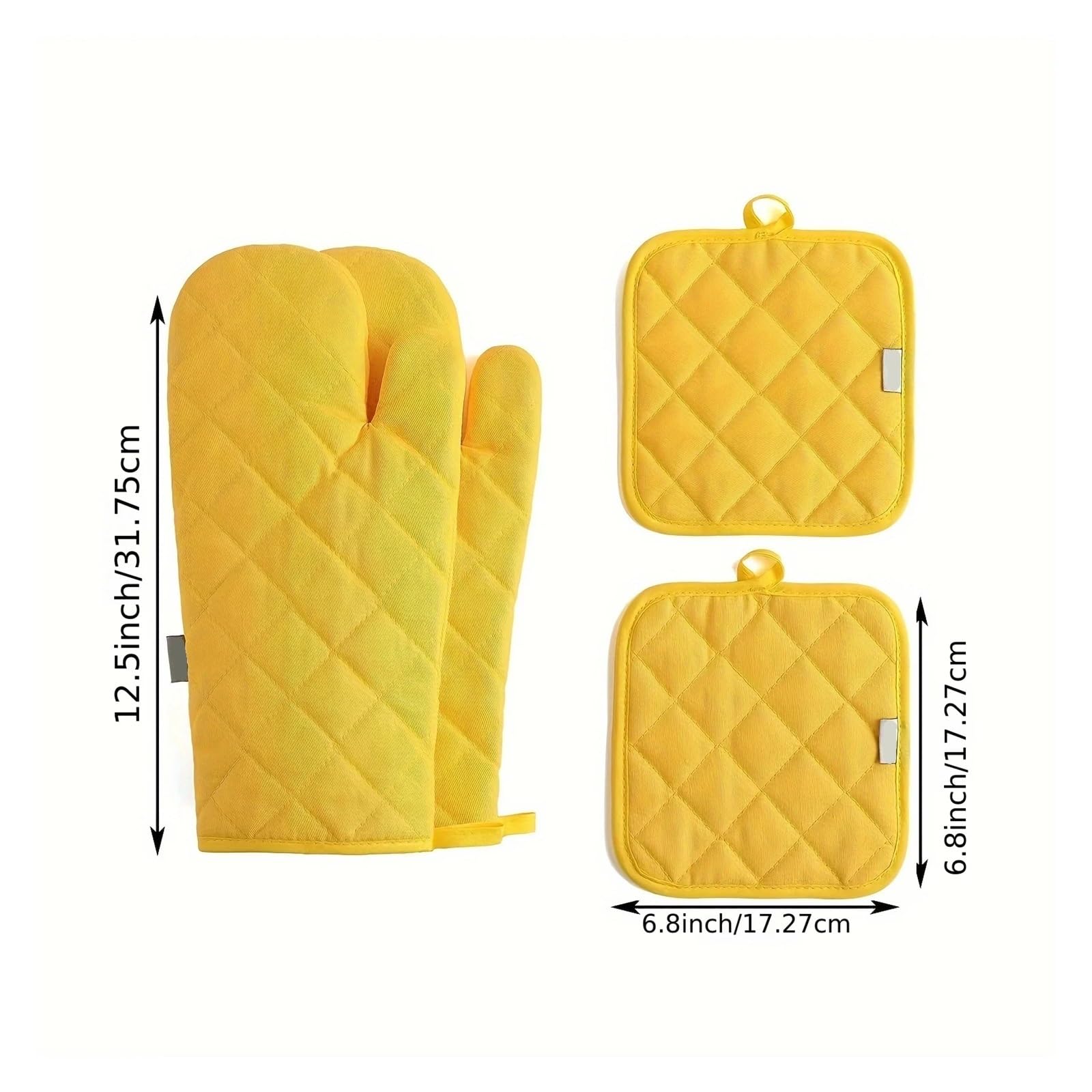 Set di guanti e presine resistenti al calore, da forno spessi, tappetino isolante, 33 cm(Black)
