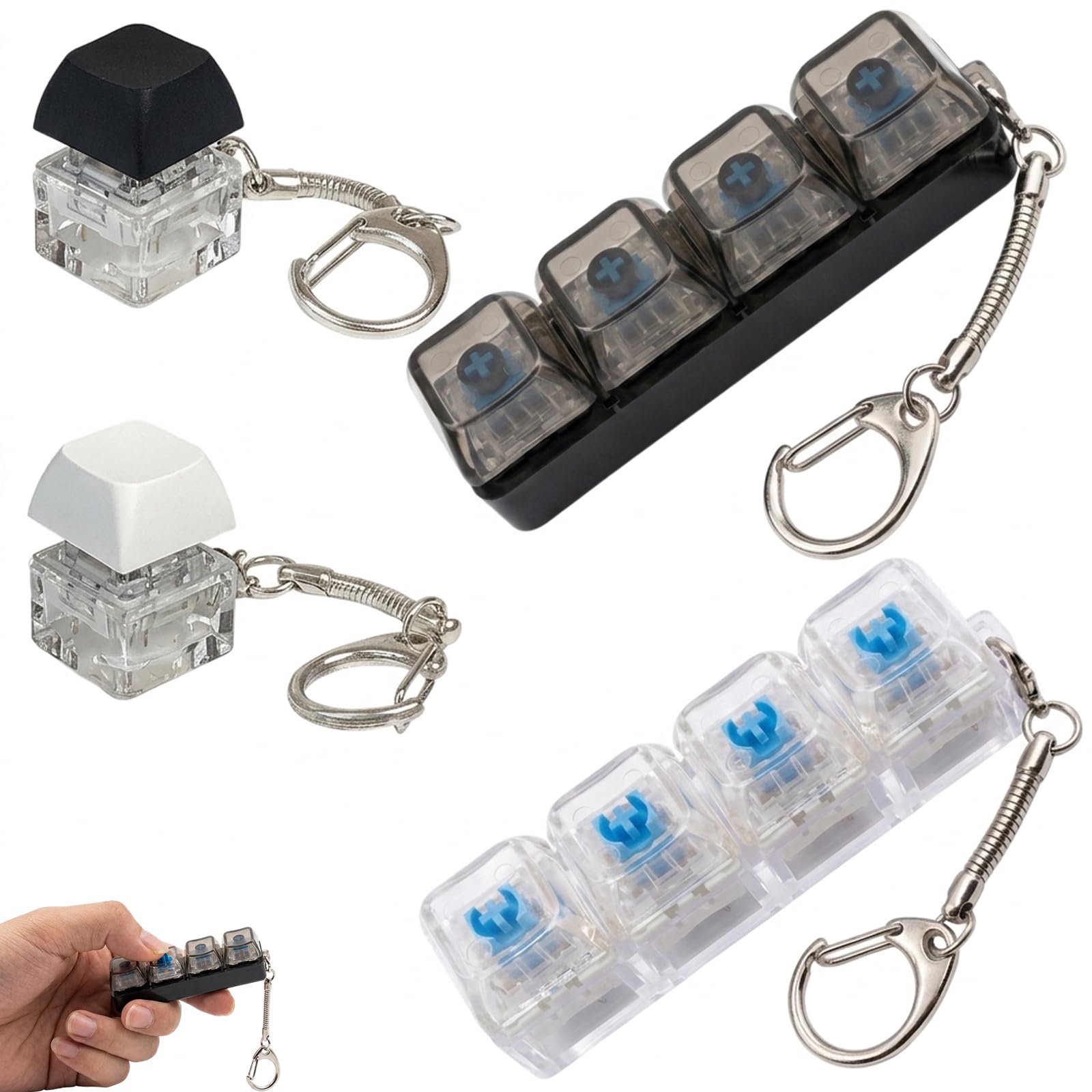 4 Pcs Clicker Fidget Toy,Keyboard Fidget Toy, Adults' Keyboard With Keychain for Stress Relief, Fashional Functional Gifts for Adults and Kids (Four Different Key Types)