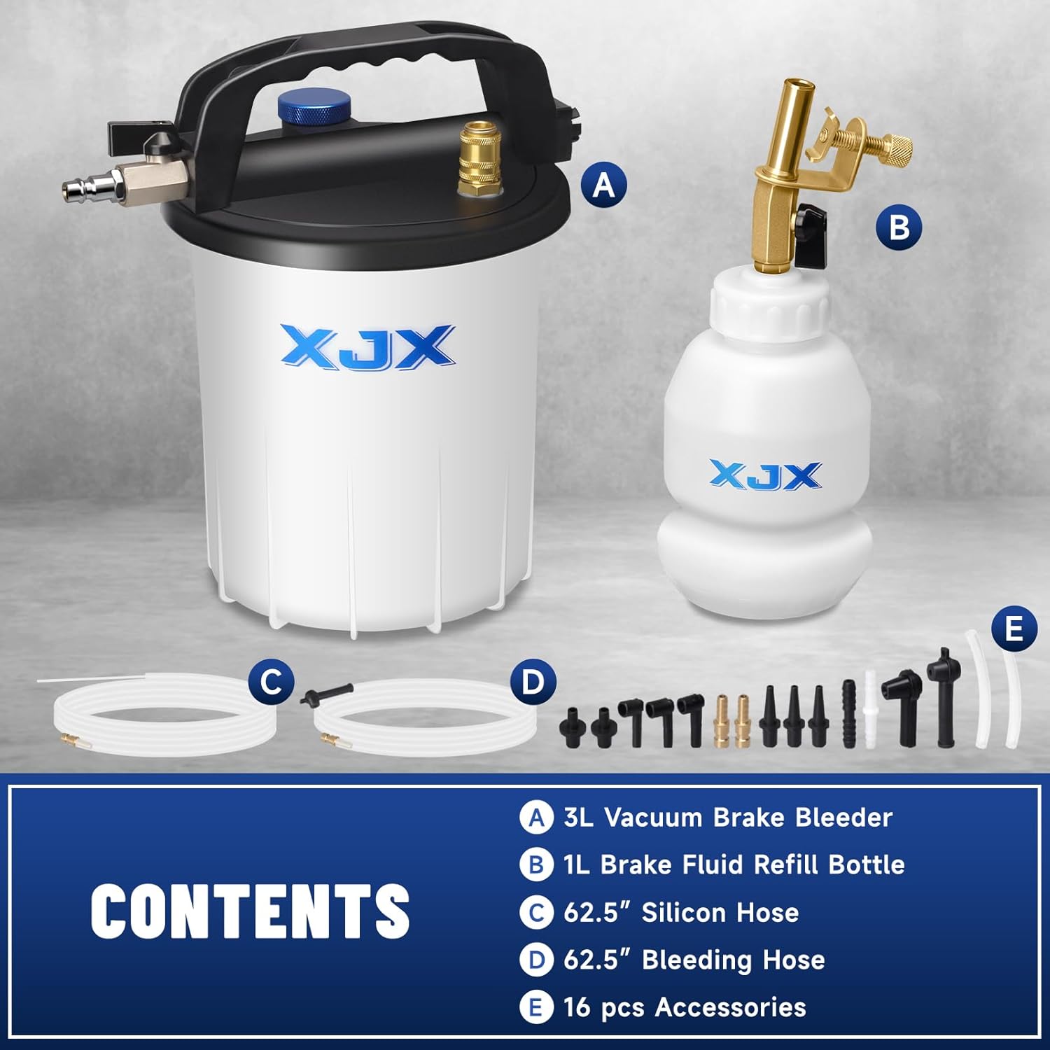 XJX 3L Vacuum Brake Bleeder Kit,Pneumatic Brake Fluid Bleeder Kit,Air Pressure Brake Bleeder Extractor Vacuum Pump Kit with 1L Refilling Bottle and Adapters-06