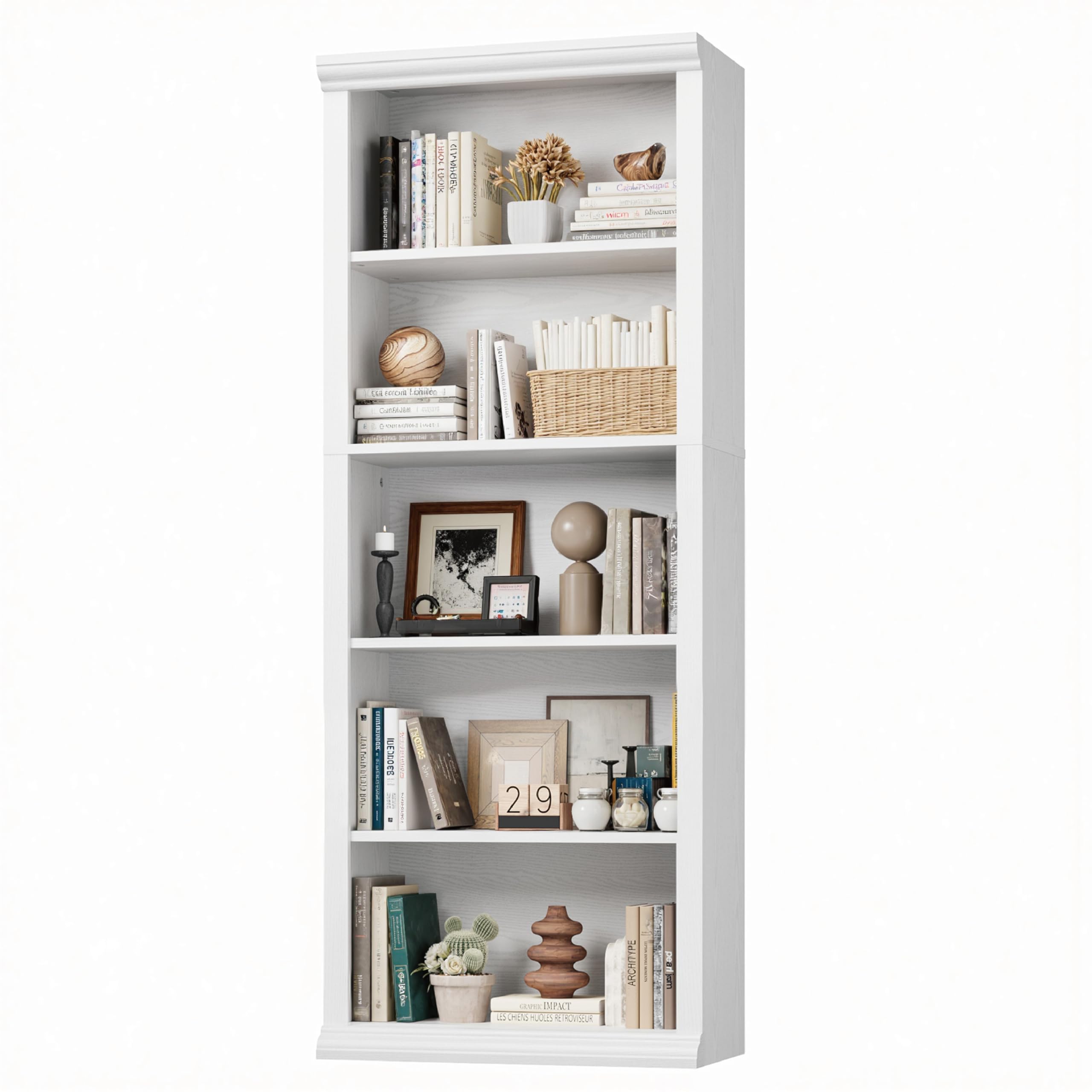 EOSVALO Bücherregal 5-stöckig, 60x29.7x153cm, Weiß