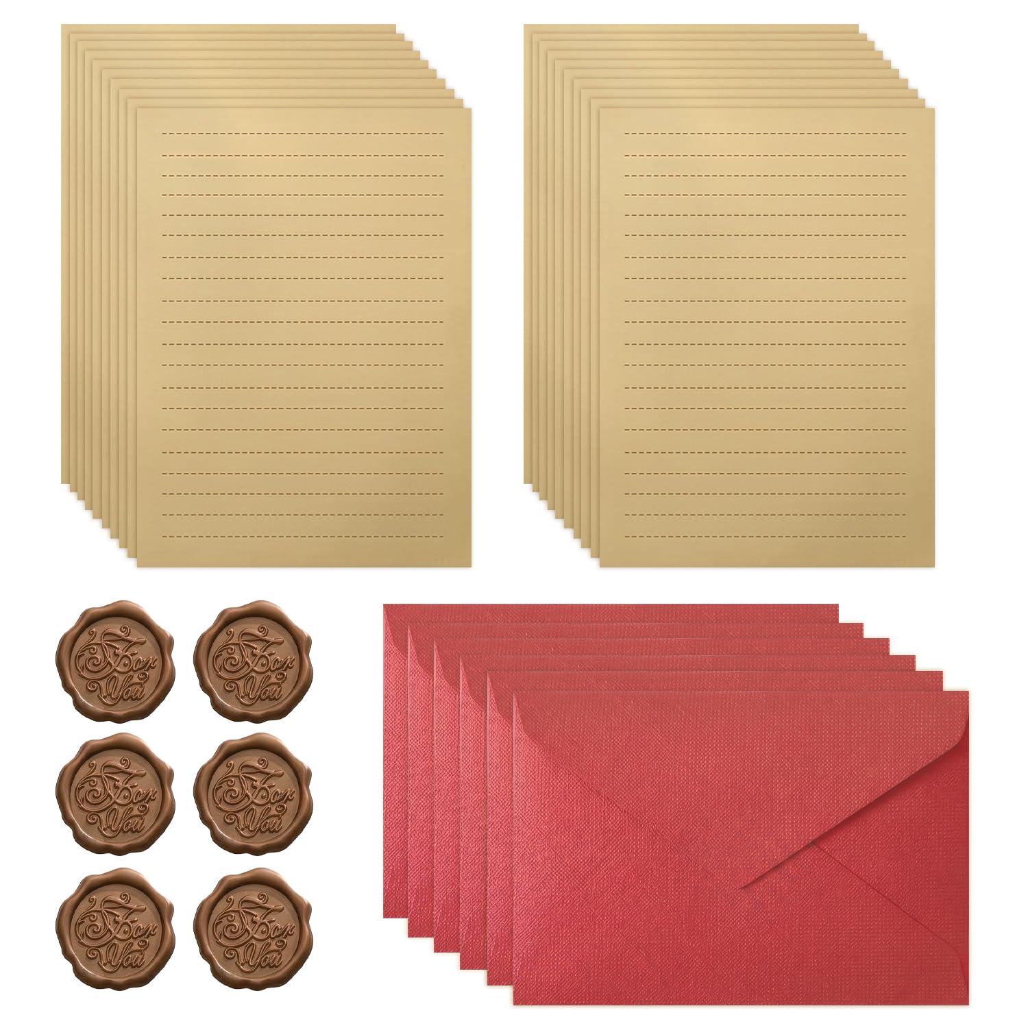 Vintage Letter Writing Set, 6 Envelopes, 20 Kraft Lined Papers, 6 Wax Seal Stickers, Elegant Stationery for Weddings, Birthdays, Greeting Cards(Combination 3)