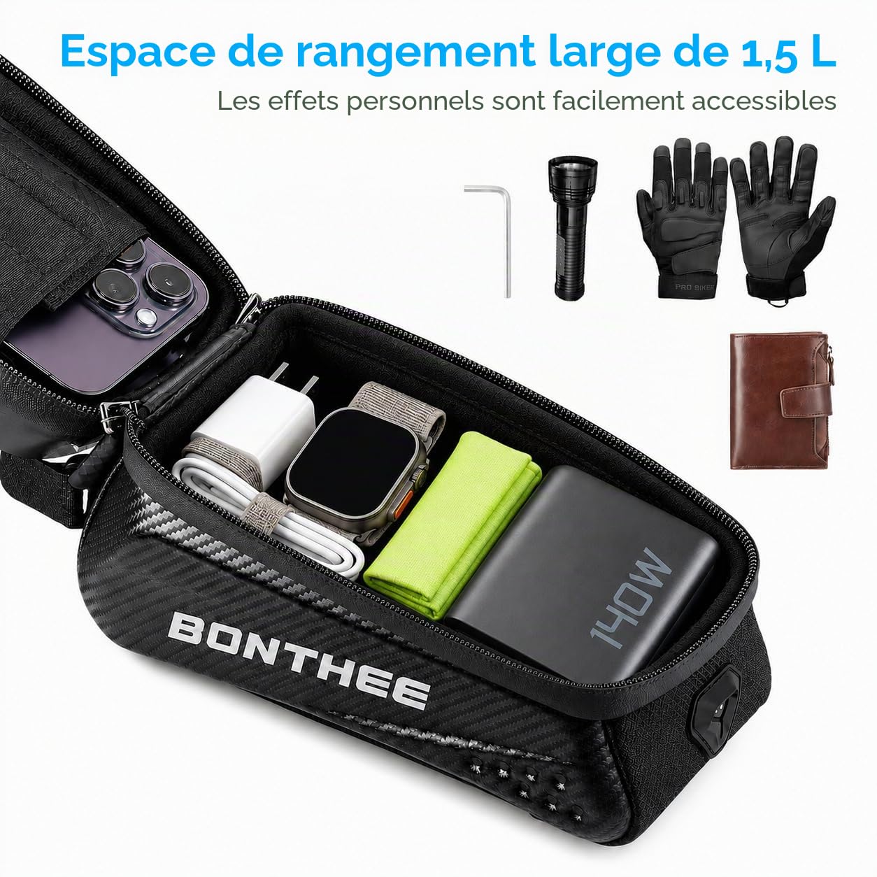 BONTHEE Sacoche Velo Cadre Étanche Sacoche Guidon Vélo pour Smartphone 7'' | Support Telephone Velo Sacoche VTT Route avec Écran Tactile en TPU 3D & Pare-Soleil Anti-reflet du Soleil & Coque Dure en EVA