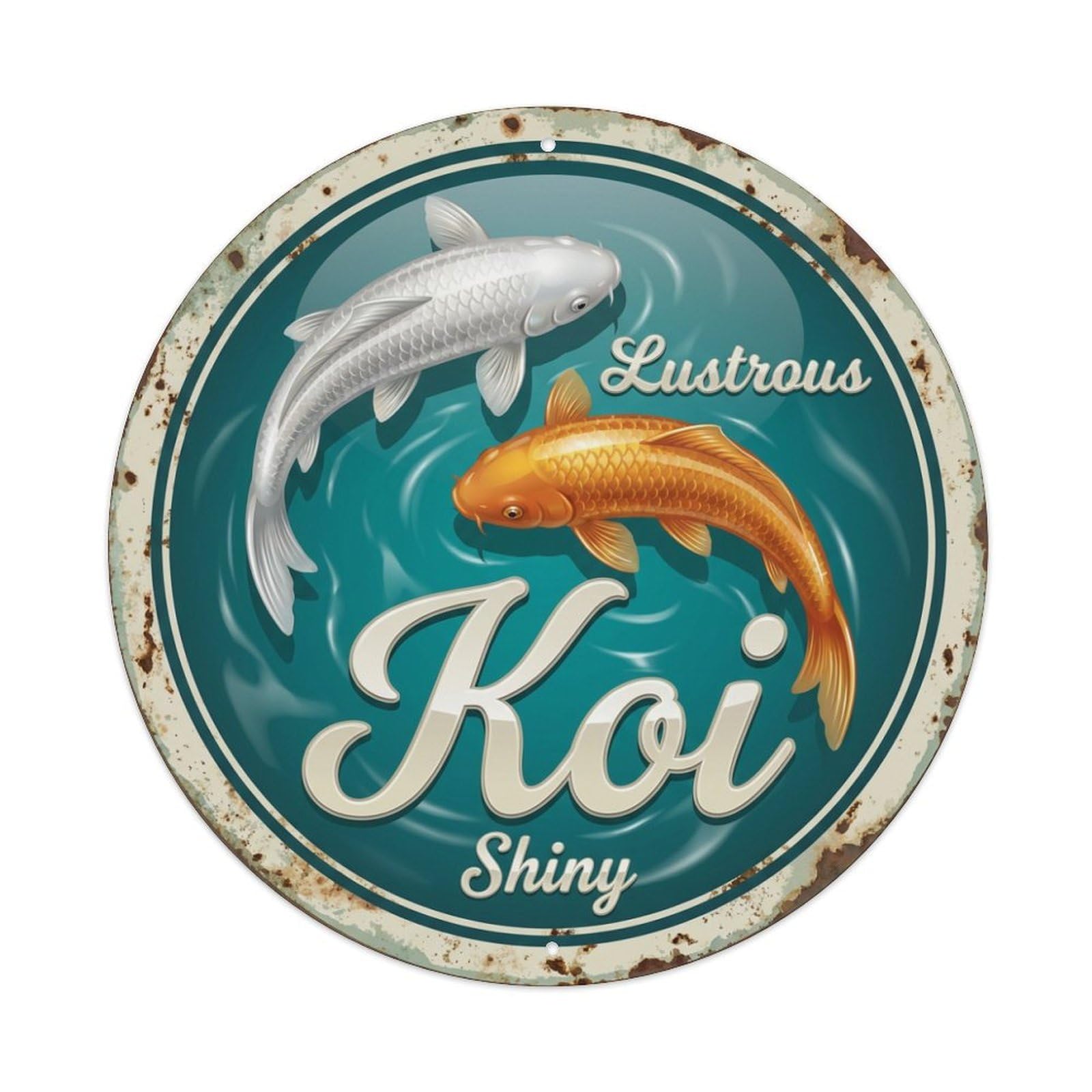 Tgrcjimh Style Metal Tin Sign Koi Fish Lustrous Shiny Glossy Waters