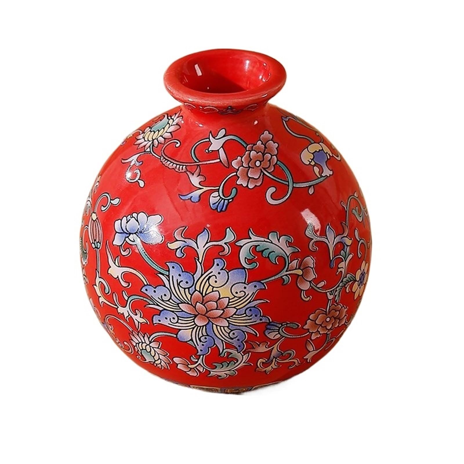 Geometric Vases Small Ceramic Vase For Handmade Elegant Vintage Painting Enamel Glazed Porcelain Decorative Vases For Office Home(Red-A)