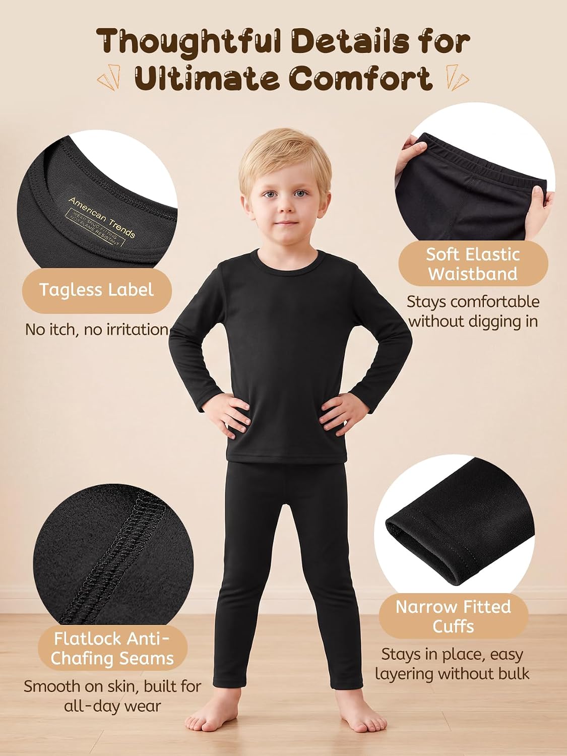 American Trends 2 Sets Toddler Thermal Underwear Set Kids Long Johns 2T-6T