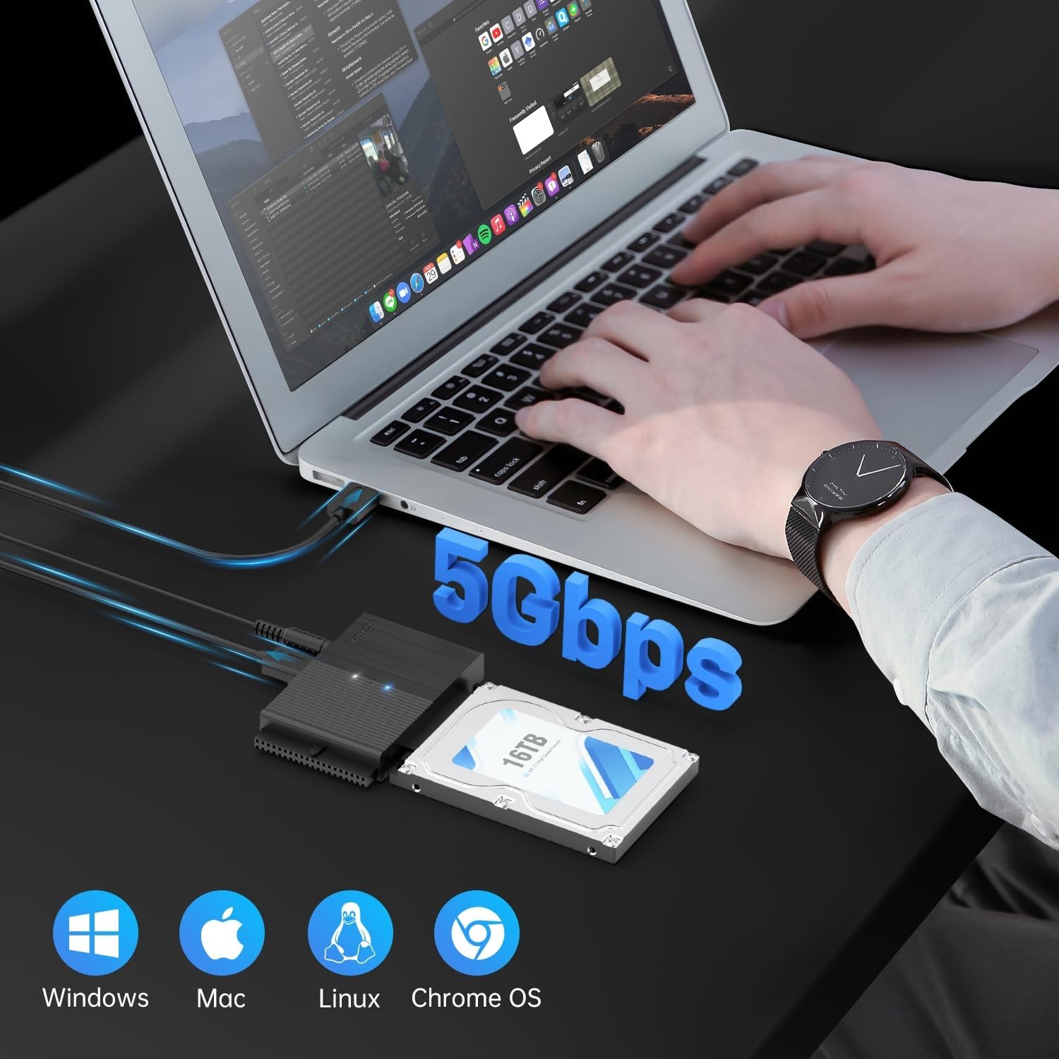 FIDECO Adattatore Disco Rigido USB 3.0 per 2.5"/ 3.5" HDD/SSD, convertitore SATA e IDE con alimentazione DC 12V 2A