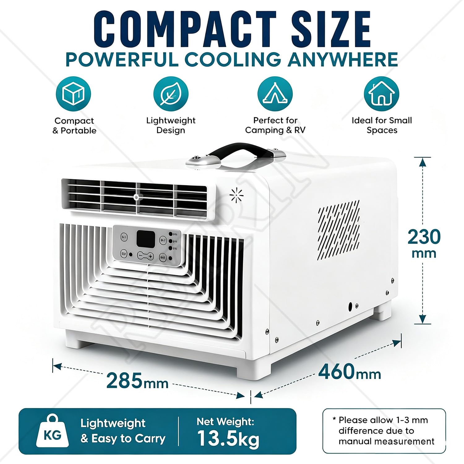 Qiang Aire Acondicionado Portátil 3400 BTU 300W Coolingonly | 4 Modos Refrigeración Rápida Deshumidificador Integrado Temporizador termostato 16-32 °C para Caravana Van Espacio Reducido