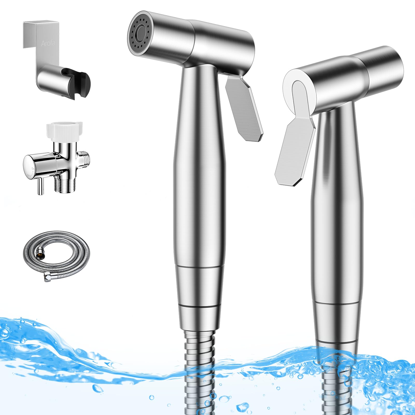Arofa Handheld Bidet Sprayer for Toilet - 2 Pack Bidets Faucet for Existing Toilets Cloth Diaper Jet Sprayer, Stainless Steel Muslim Shower with Bidet Hose for Feminine WashArofa Handheld Bidet Sprayer for Toilet - 2 Pac…