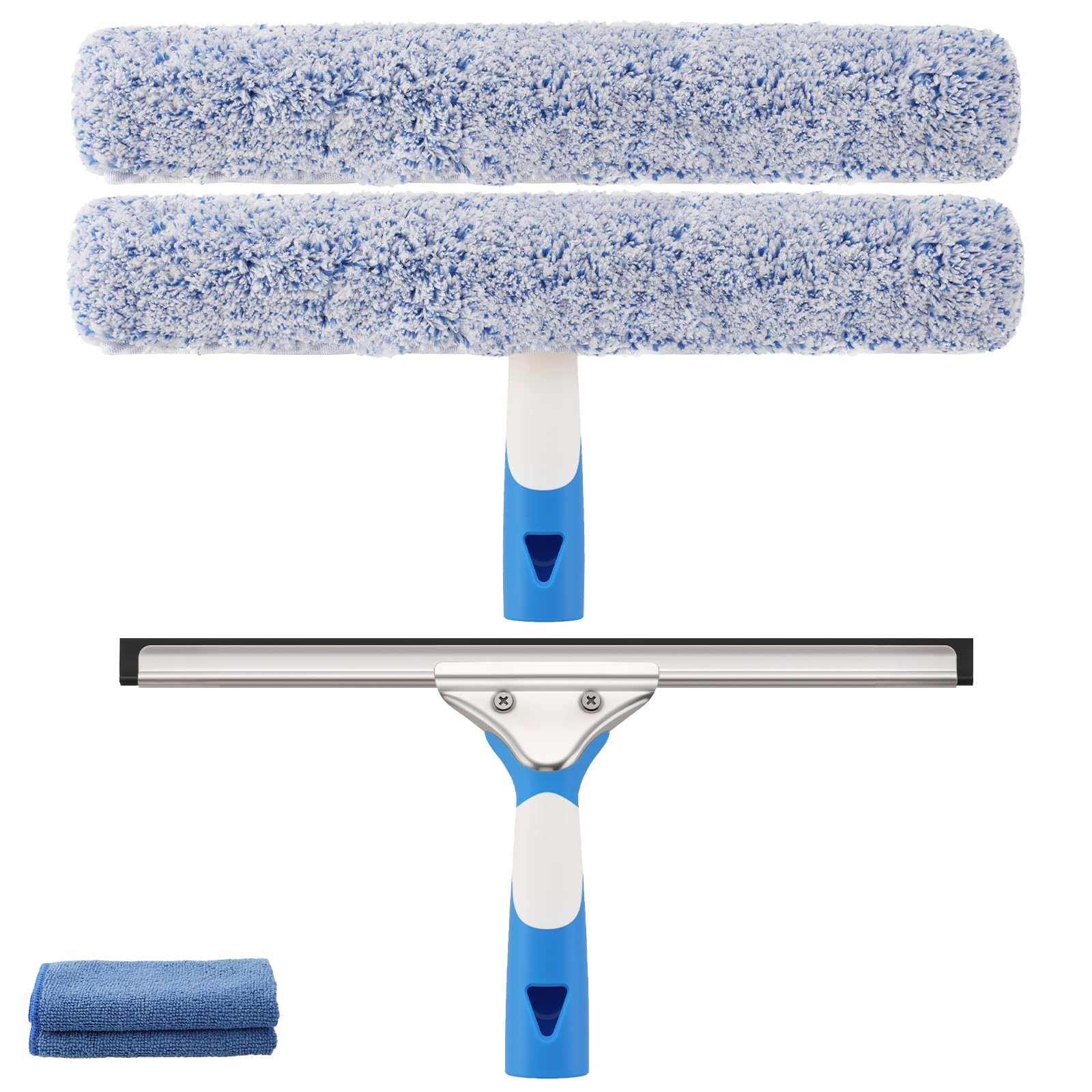 Mitclear Fensterreiniger Set(35cm), Silikon-Fensterabzieher + Mikrofaser-Fensterwischer, 2-in-1 Fensterputzer, Professionelles Fensterreinigungsset für Bad, Dusche, Fenster, Glas, Spiegel, Auto