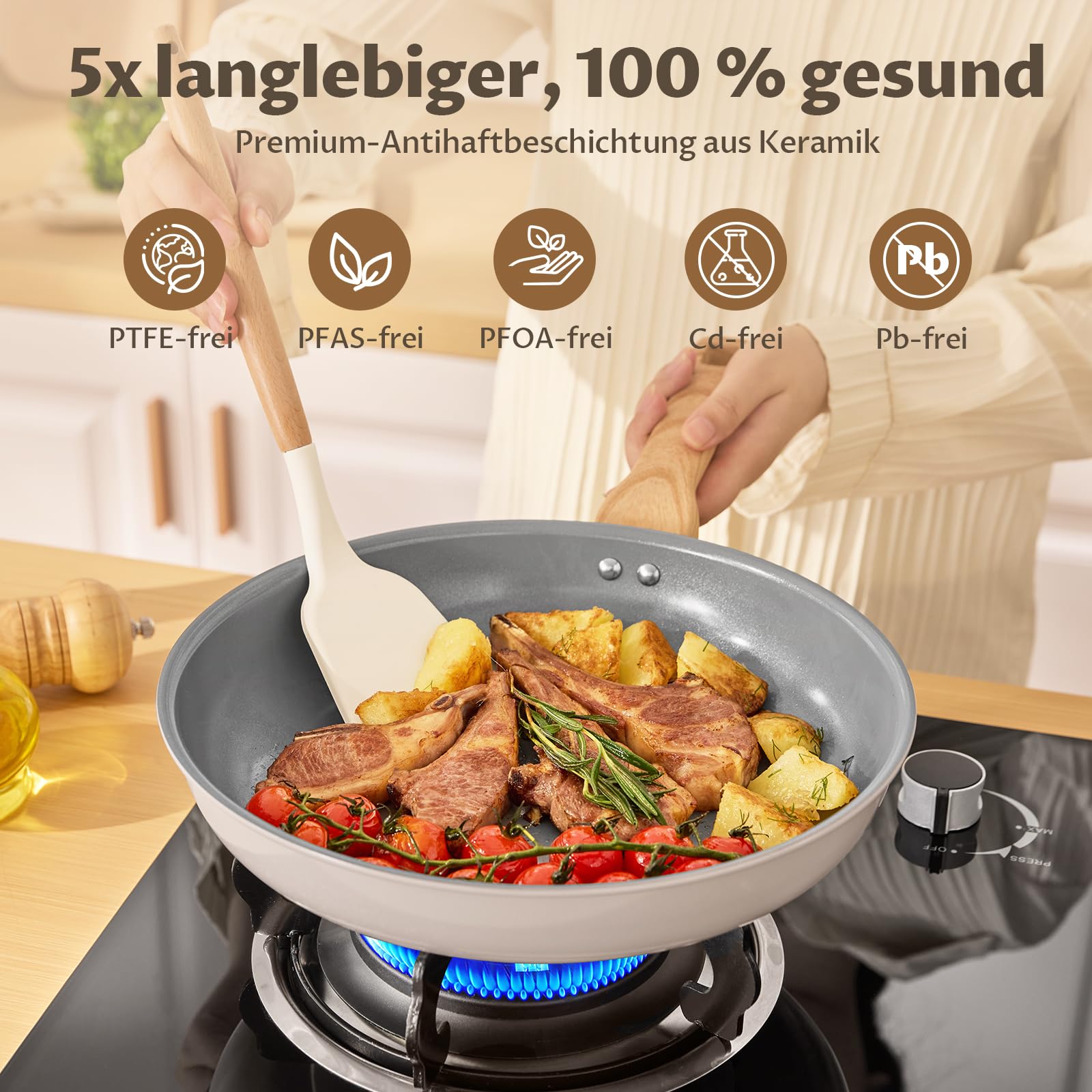 BLAZANT Keramik Pfannenset Induktion, 5-teilig Antihaft pfanne 20/24/28 cm