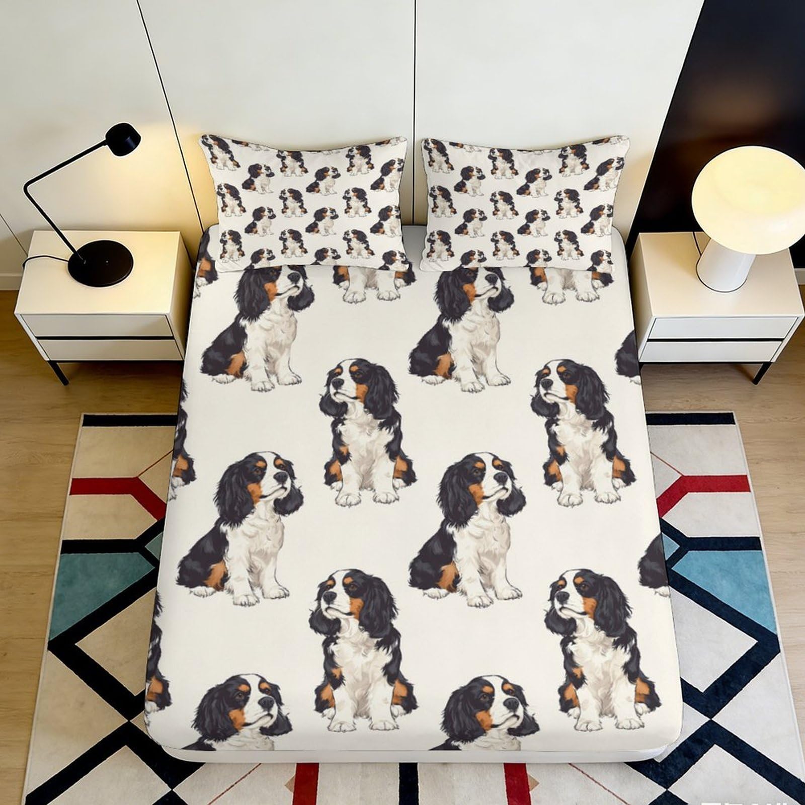 Jqzkxnhpbr Style-7 3D Printed Cavalier King Charles Spaniel Fitted Sheet Microfiber Soft Dog Pattern Bed Cover For Bedroom Guestroom Decor 90X200x25cm