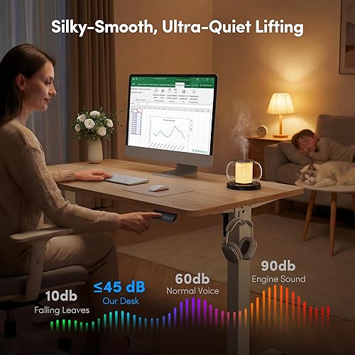 Miniatura 8 de FEZIBO Escritorio de pie, 48 × 24 pulgadas, altura eléctrica ajustable, para sentarse y ponerse de pie, escritorio de oficina para computadora con