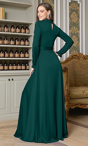 Miniatura 5 de KOH KOH Vestido largo de manga larga para mujer, con bolsillos elegantes para otoño e invierno