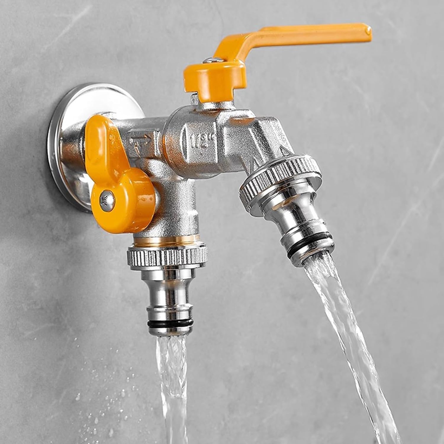 Rubinetto da Giardino A Doppia Uscita Valvola A Sfera in Ottone da 1/2 Pollice Resistente al Gelo per Irrigazione, Autolavaggio, All'aperto, Chrome Yellow