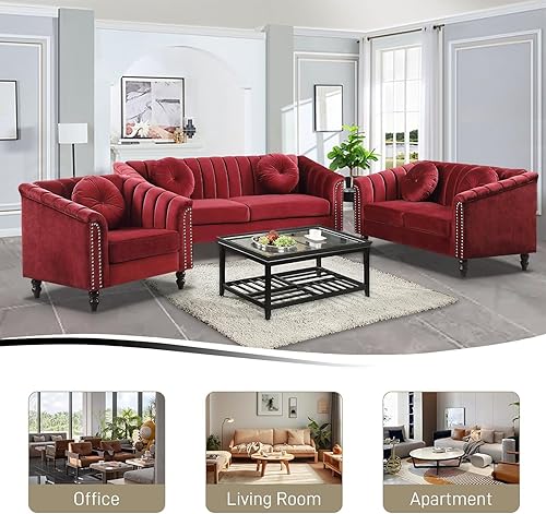 Miniatura 3 de Moderno conjunto de sofá Chesterfield de terciopelo de lujo, sillón de franela, reposabrazos enrollados tapizados para sala de Estar, dormitorio,