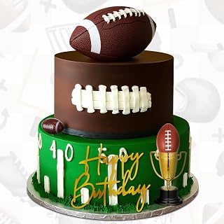 VioraWhite 8 Pcs Football Ball Cake Toppers 5 Sizes 2 Trophies