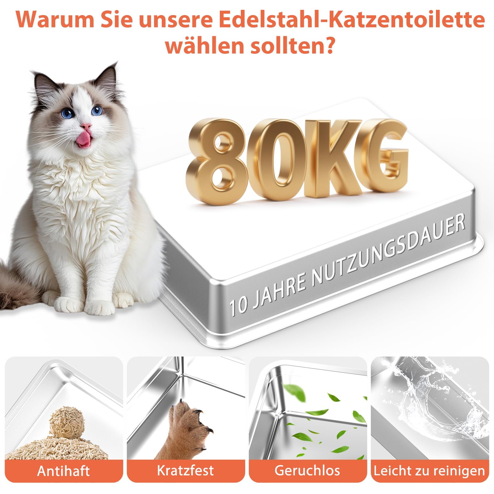 Katzenklo Edelstahl mit Deckel,Katzenklo Groß Katzentoilette XXXL Katzenklo Geschlossen mit Schaufel, Pedal & Matte, für große Katzen/mehrere Katzen