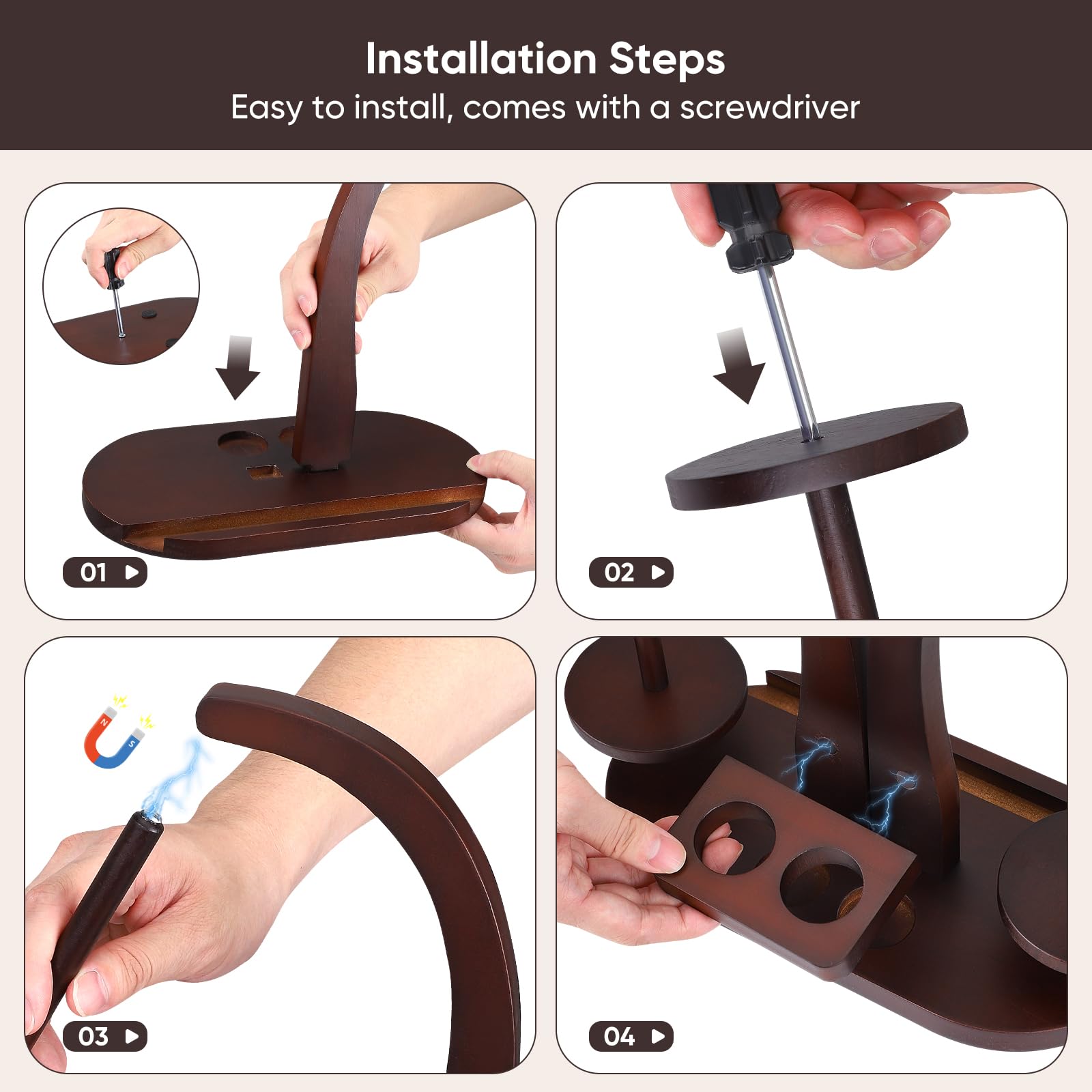 Avvolgitore magnetico in legno - Supporto doppio per filati con organizer per accessori da lavoro a maglia - Porta gomitoli per uncinetto e maglia - Salvaspazio e girevole