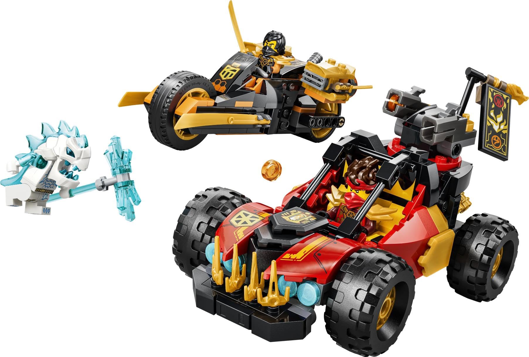 LEGO Ninjago Véhicules Combinables de Kai et Cole - Jouet Voiture de Ninja, Moto, 3 Minifigurines Dont Kai & Cole avec Katanas - Idée Cadeau pour Garçon 7 Ans ou Fan du Soulèvement des Dragons 71864