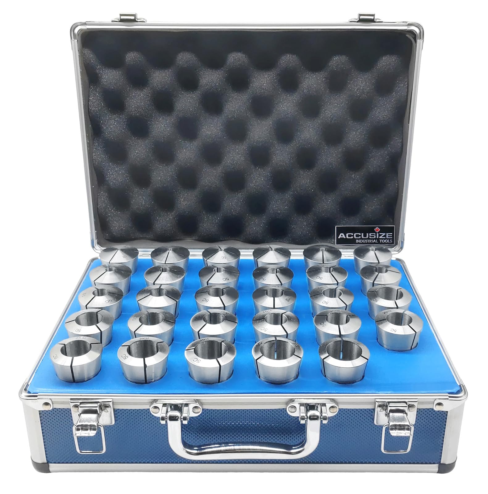 Accusize Industrial Tools 29 Pcs 1/8-1'' by 32nds 5C Precision Round Collets, Hardened and Ground, 0200-0572