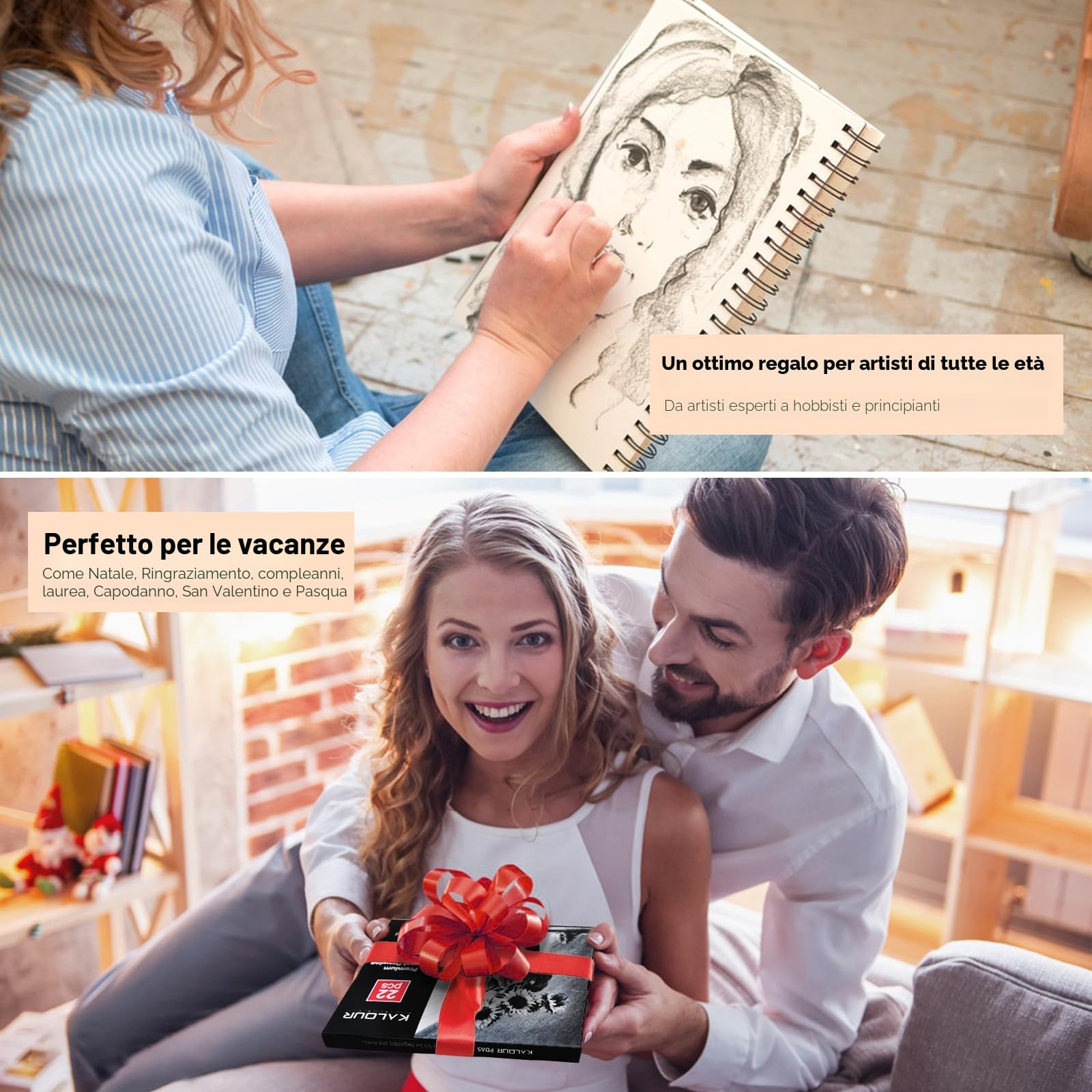 KALOUR PDAS Set di Disegno a Carboncino da 22, Forniture Artistiche Professionali, Matite a Carboncino Nero e Bianco per Disegno, Schizzo, Ombreggiatura, Sfocatura, per Principianti e Artisti