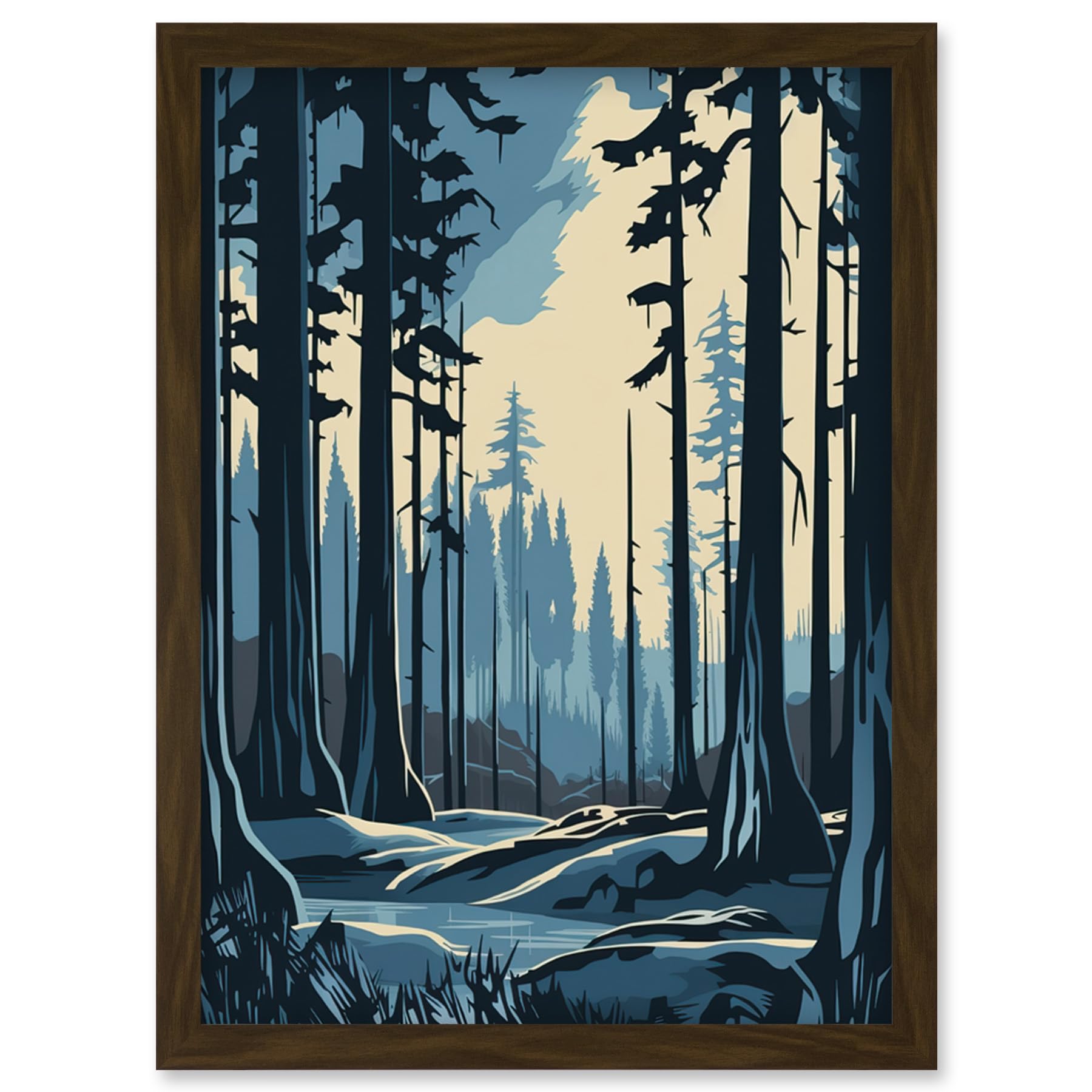 Artery8 Taiga Boreal Forest Winter Landscape Illustration Artwork Framed Wall Art Print A4