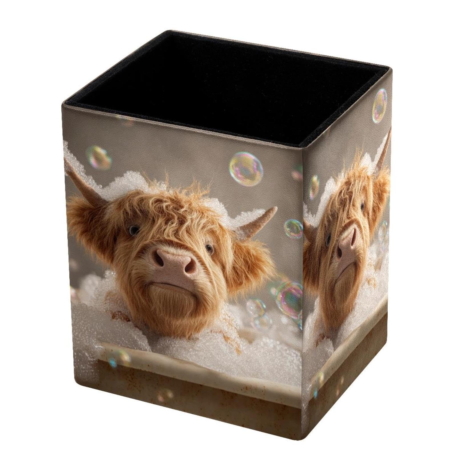 VAPOKF Pencil Holders for Desk, Highland Cow Printed Pen Holders Pen Pot Makeup Brushes Storage Desktop Stationery Supplies Organiser for Home Office