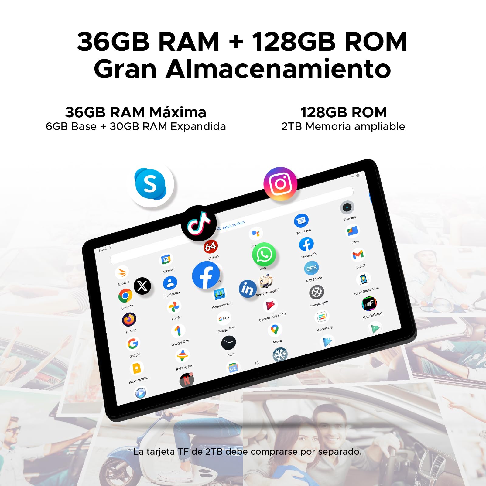Tab A9 Pro+ Android 16 Tablet 11 Pulgadas, 36GB+128GB/2TB, Batería 8580mAh Tablet con Teclado, Octa-Core Unisoc T7200, Pantalla HD 90Hz Tablets, Widevine L1/ Gemini AI/Face ID/3.5mm Audio
