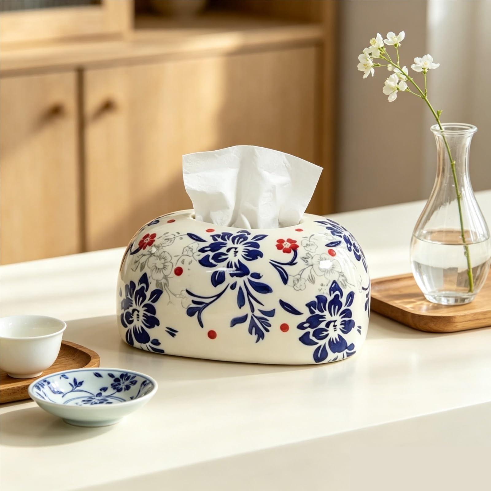 Pojemnik na chusteczki nowe pudełko na chusteczki porcelanowe niebiesko-białe chińskie must-have do pokoju gościnnego