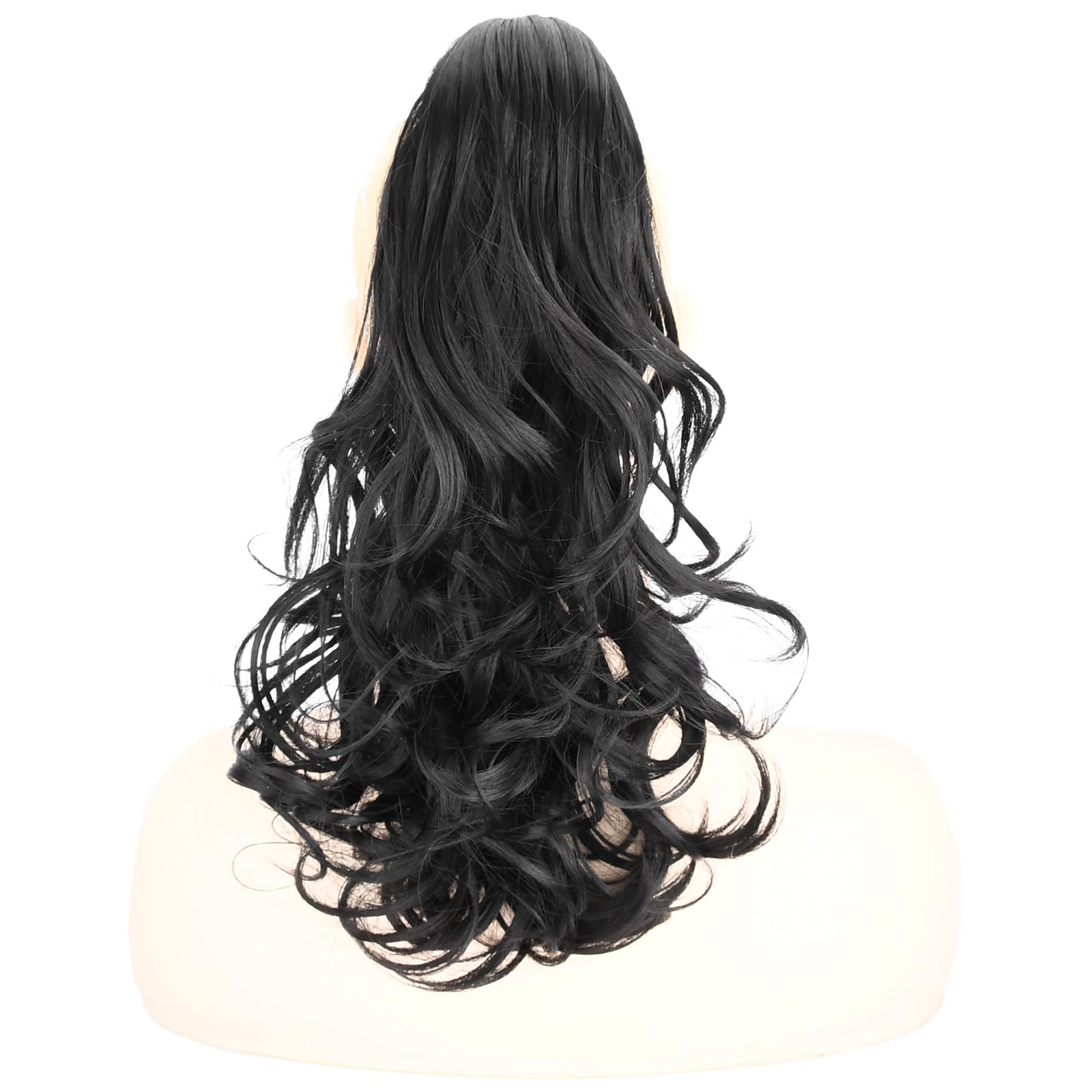 BOBIYA 13 Inches Claw Clip in Loose Curly Synthetic Wrap Around Ponytail Extensions Pony Tail Clip In Extensions (Natural Black)