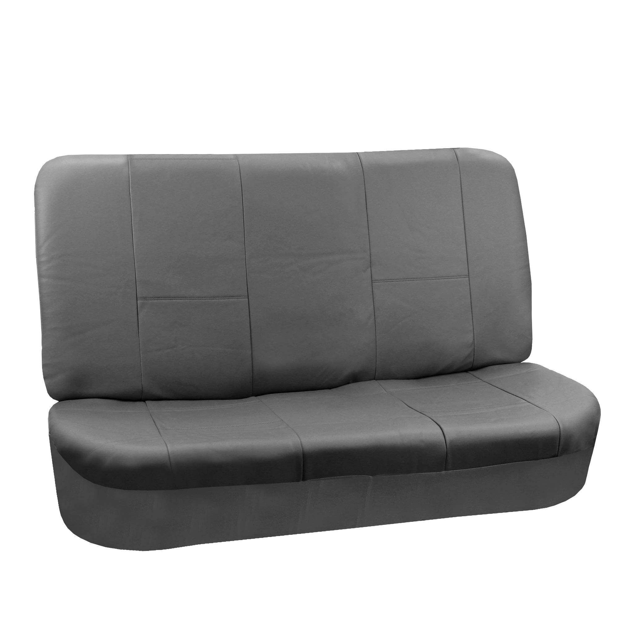 FH Group PU002-1010 Classic Exquisite Leather Bench Seat Covers, Split Bench, Solid Grey Color- Fit Most Car, Truck, SUV, or Van