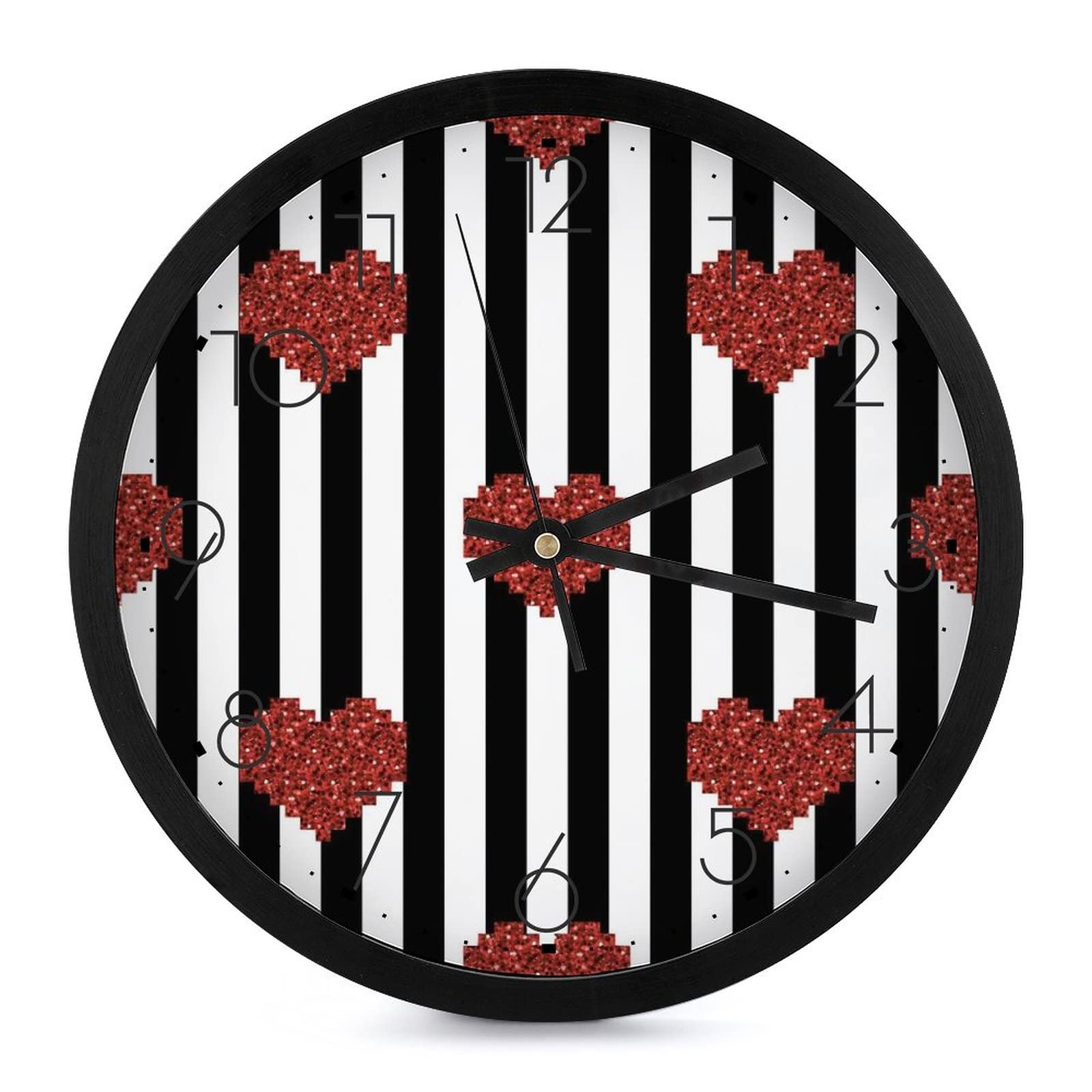Pendule murale silencieuse coeur fleurs rouge moderne pour maison et bureau de 25cm