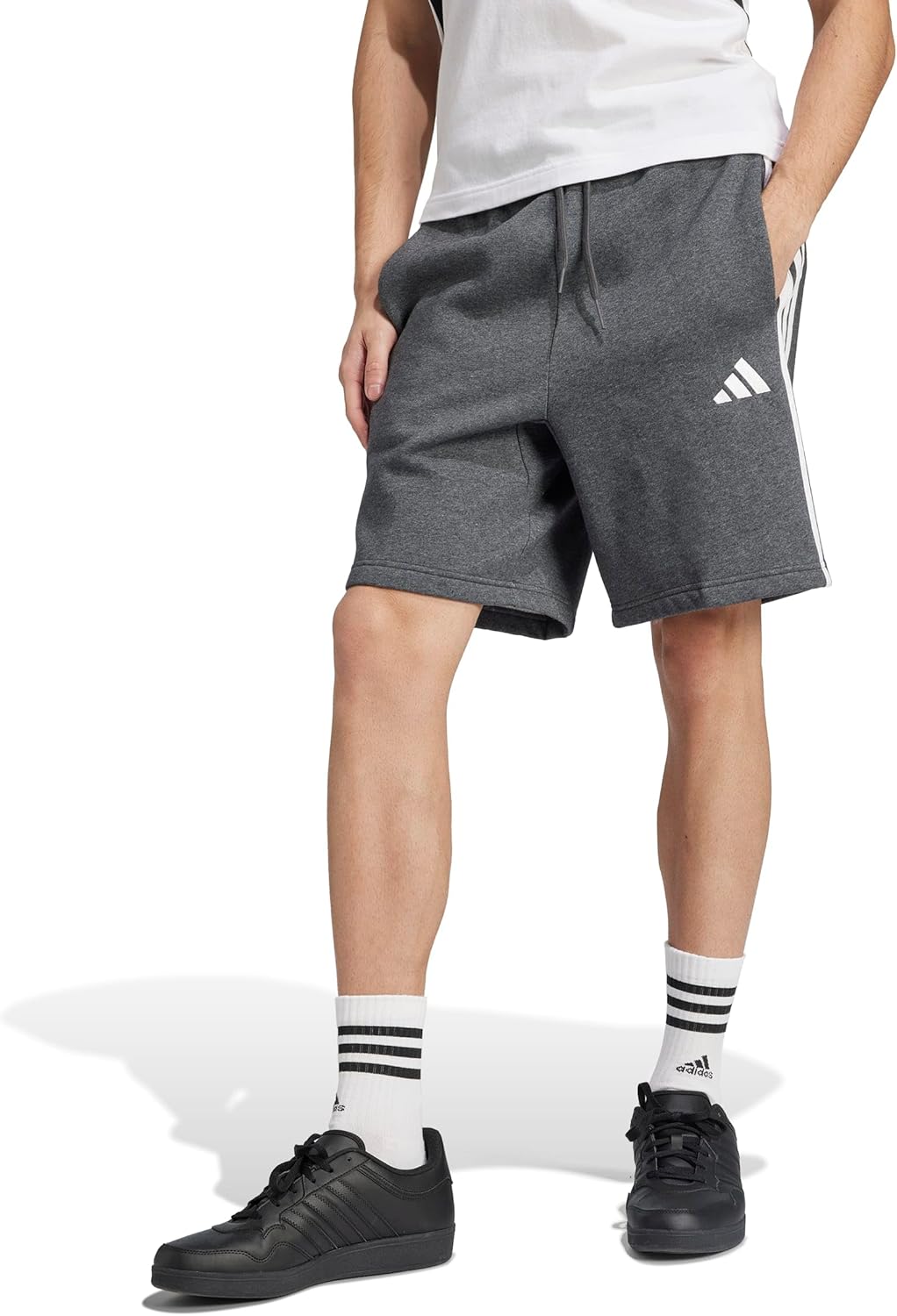 adidas Mens Essentials 3-Stripes Fleece 9-inch Shorts